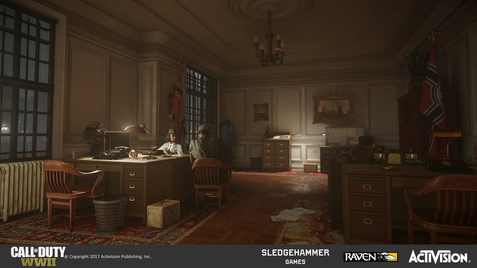 Small Office. Created all interior architecture in-engine. Set dressed using a combination of original assets and materials (desks, file desks, wood floors) and existing assets and materials.