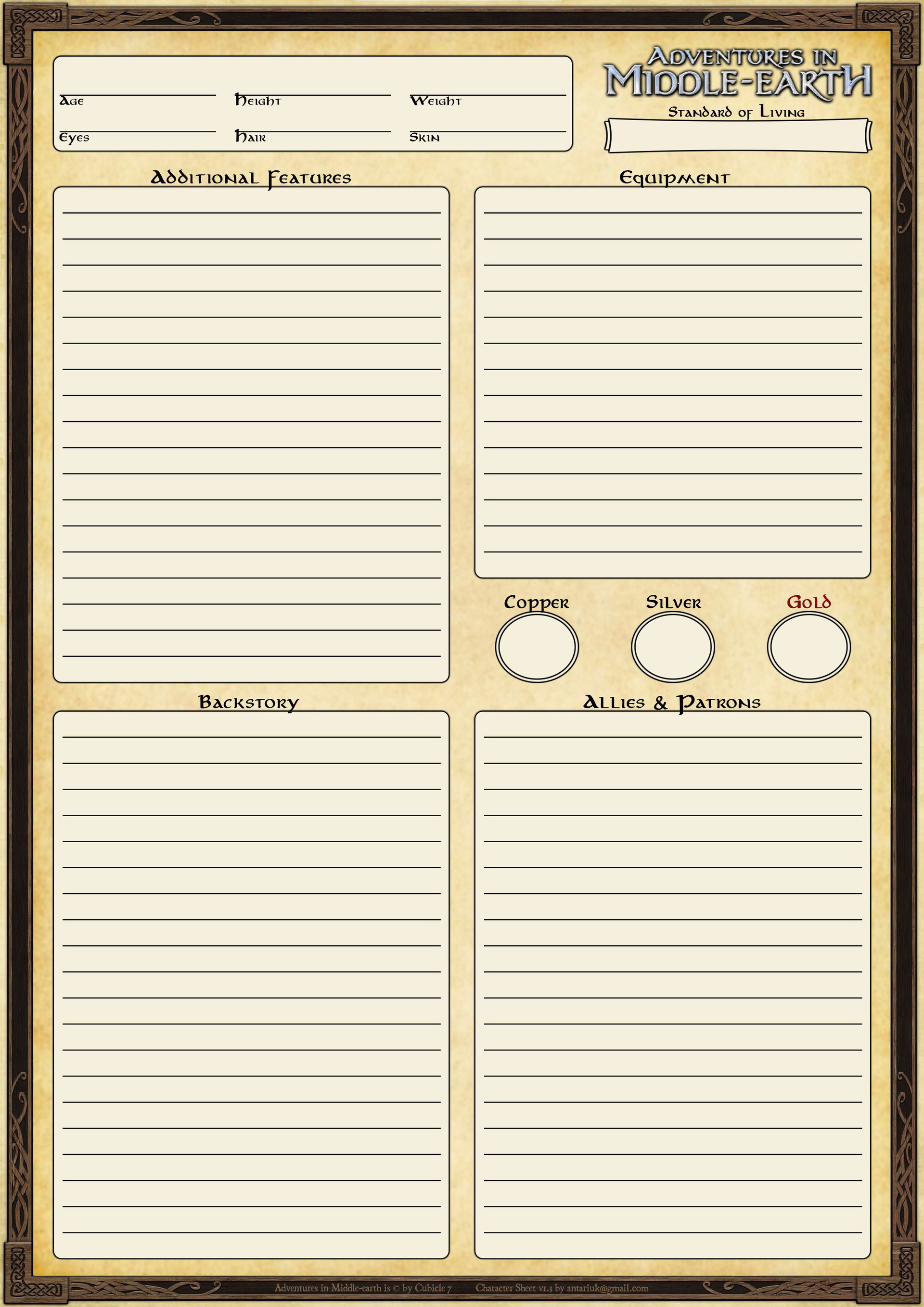 Adventures In Middle Earth Character Sheet Form Fillable - Printable ...