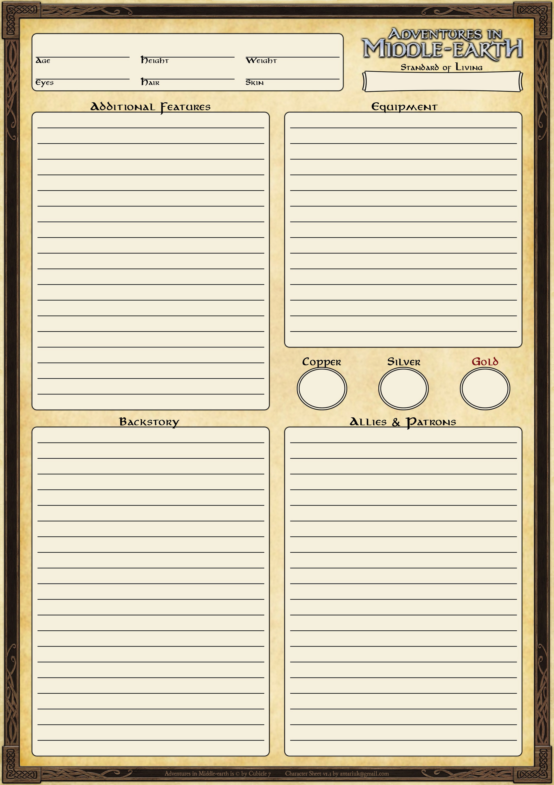 Adventures In Middle Earth Character Sheet Form Fillable Printable  Adventures In Middle Earth Character Sheet Form Fillable Printable