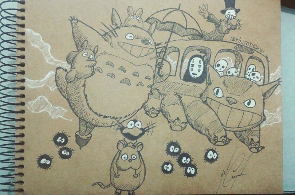Fanart - Collage of different characters from Ghibli Studios movies.