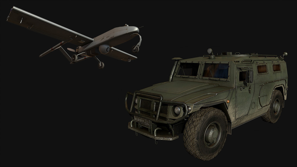 Some of our vehicles, screenshot from Marmoset