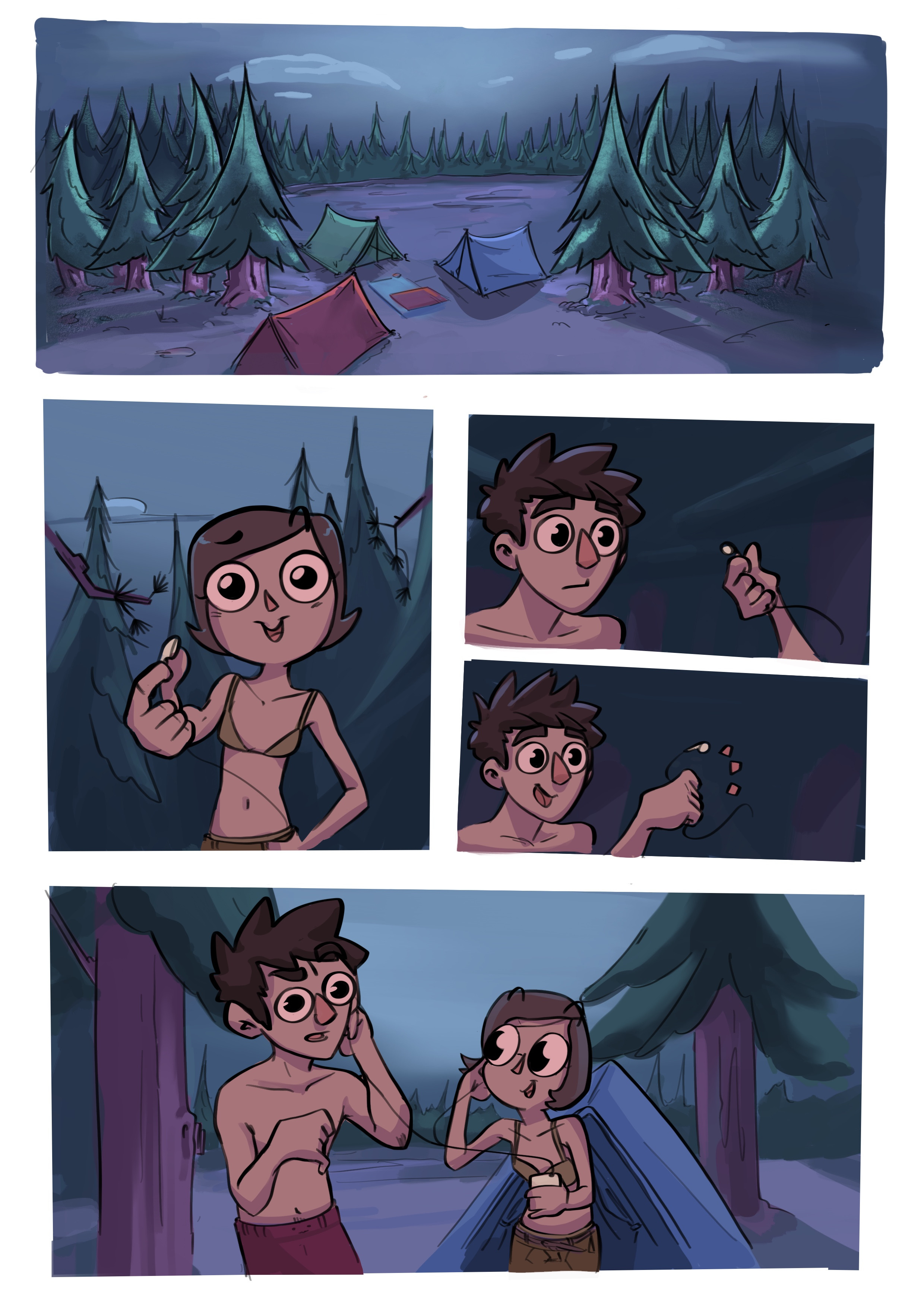 In this image I wanted to make a "Gravity Falls" ambience, though it was not a mysterious night at all :|