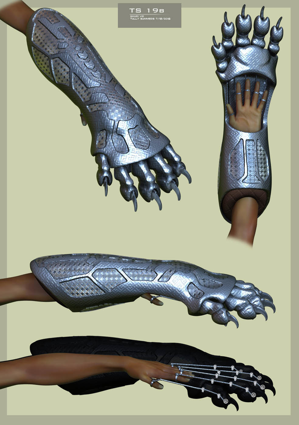 A huge articulated vibranium power claw option.  They were originally interested in having her gauntlets be extremely large.