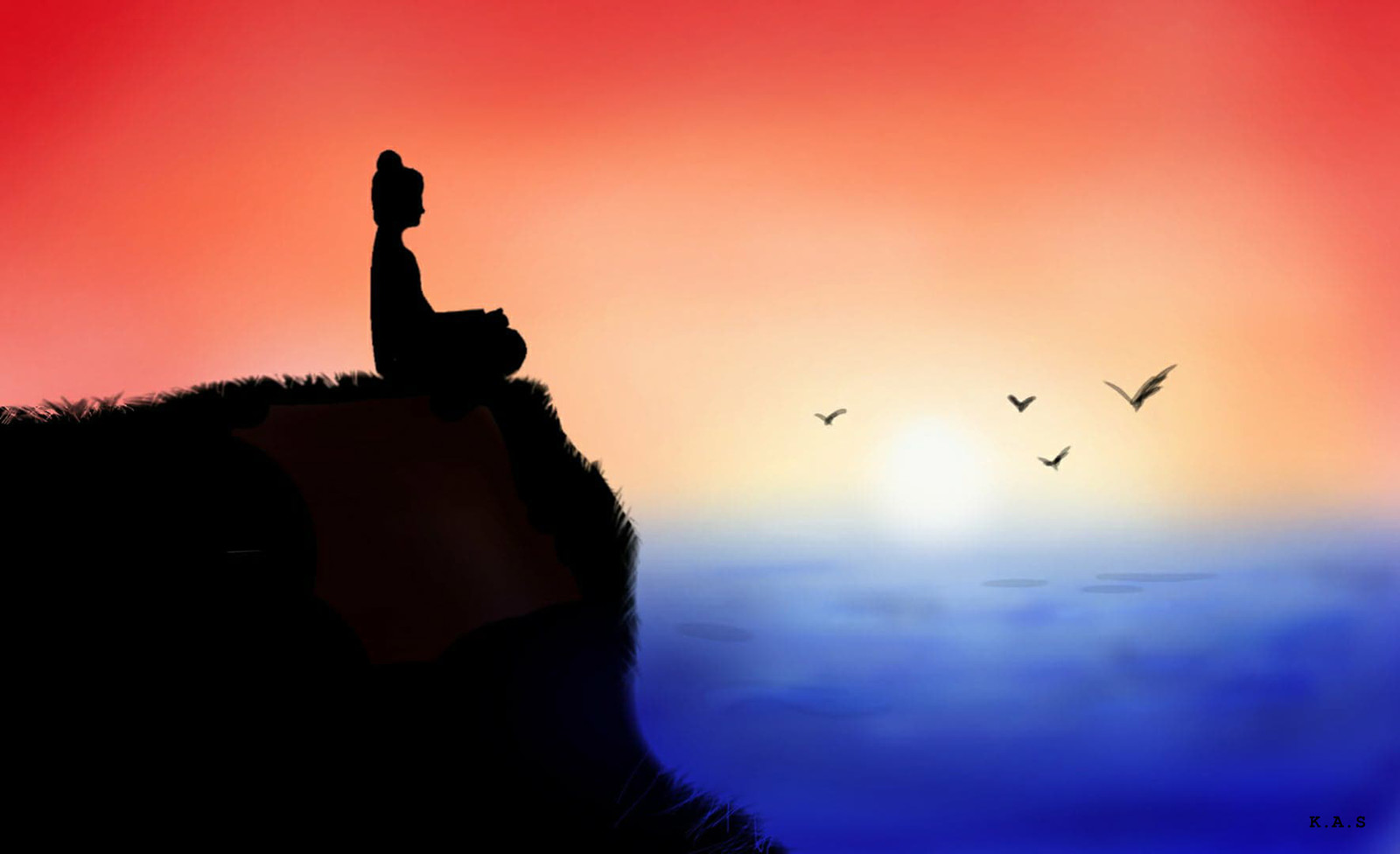 Artstation Kas Silhouette Painting Buddha In The Mountain