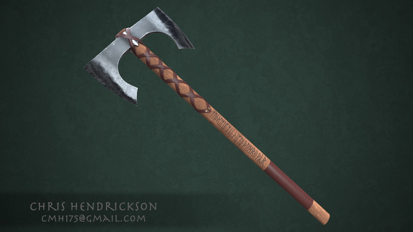 Week 4: Battle Axe Final. Redid game res model, down to 30k tris, with newly painted textures. Went for a more battle worn look than the pristine appearance in the reference. 