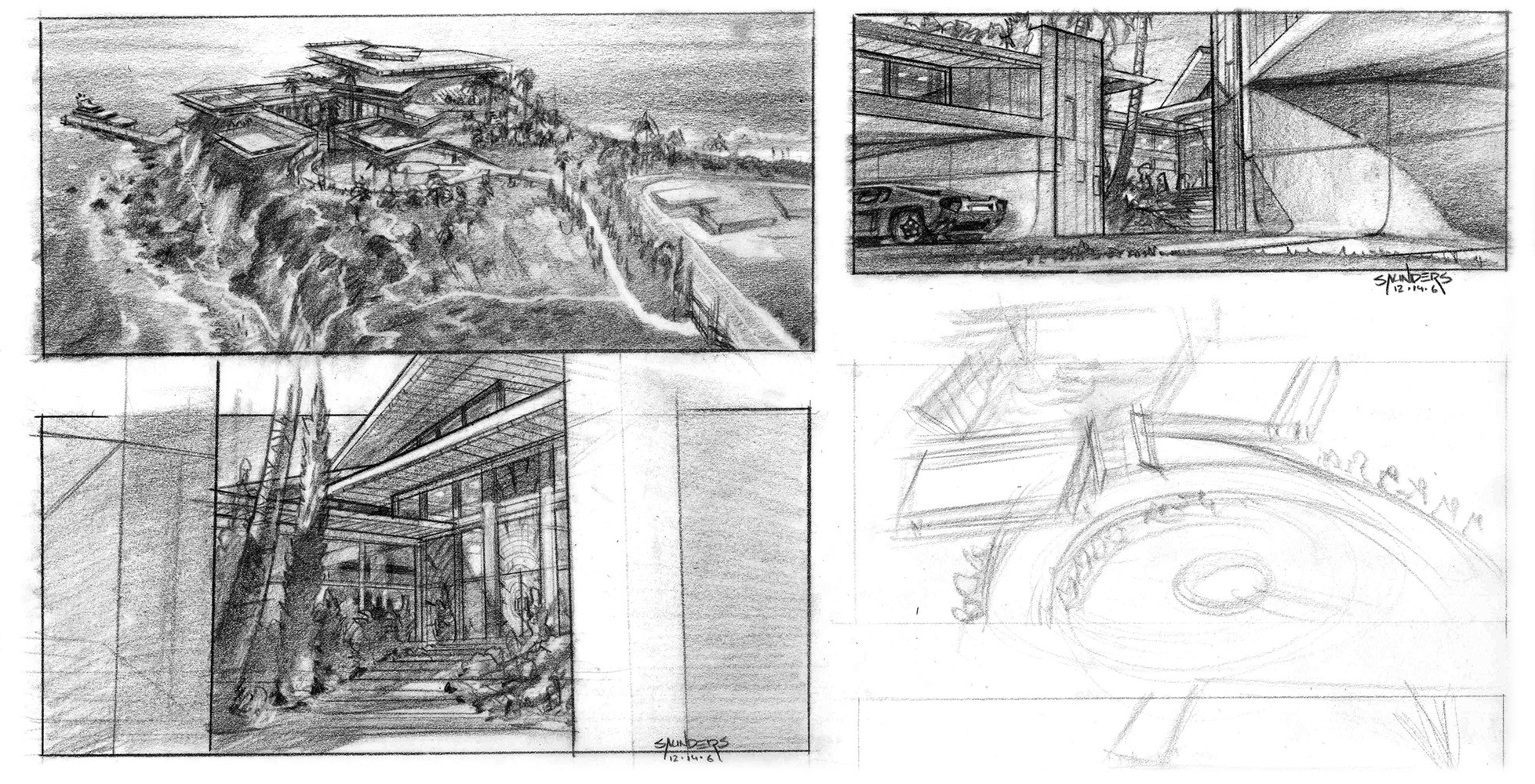 More sketches of the rectilinear version of the house. 
