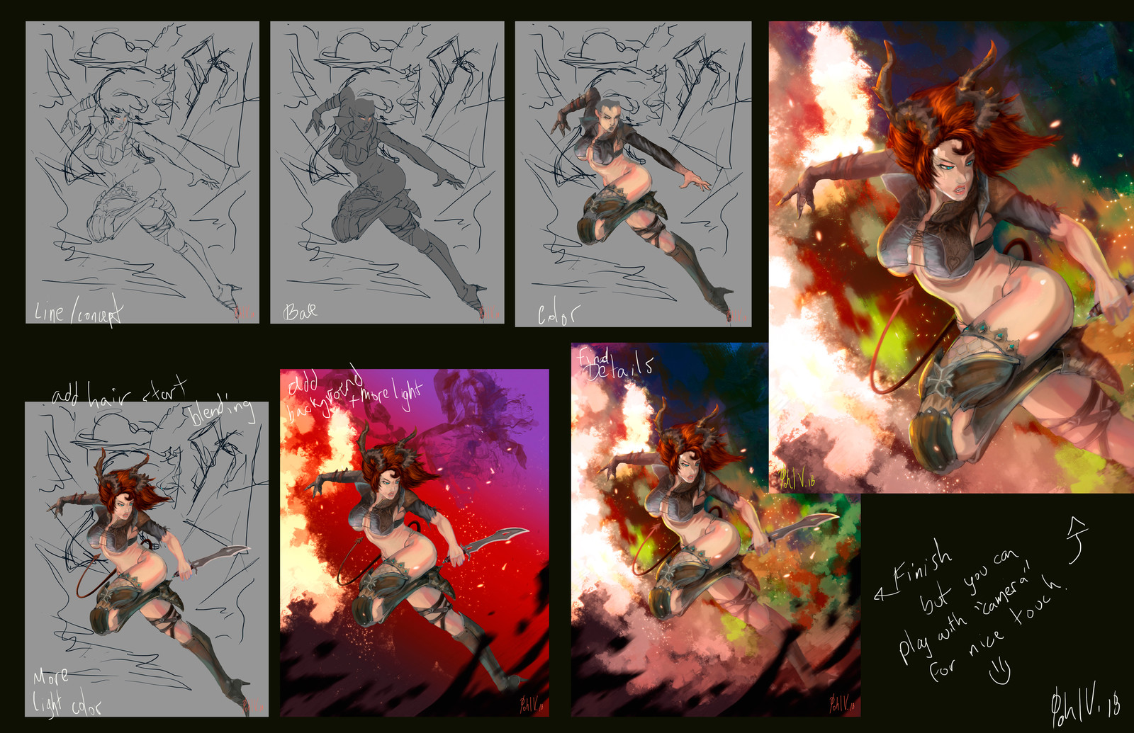 Digital painting, Mythical warrior process 