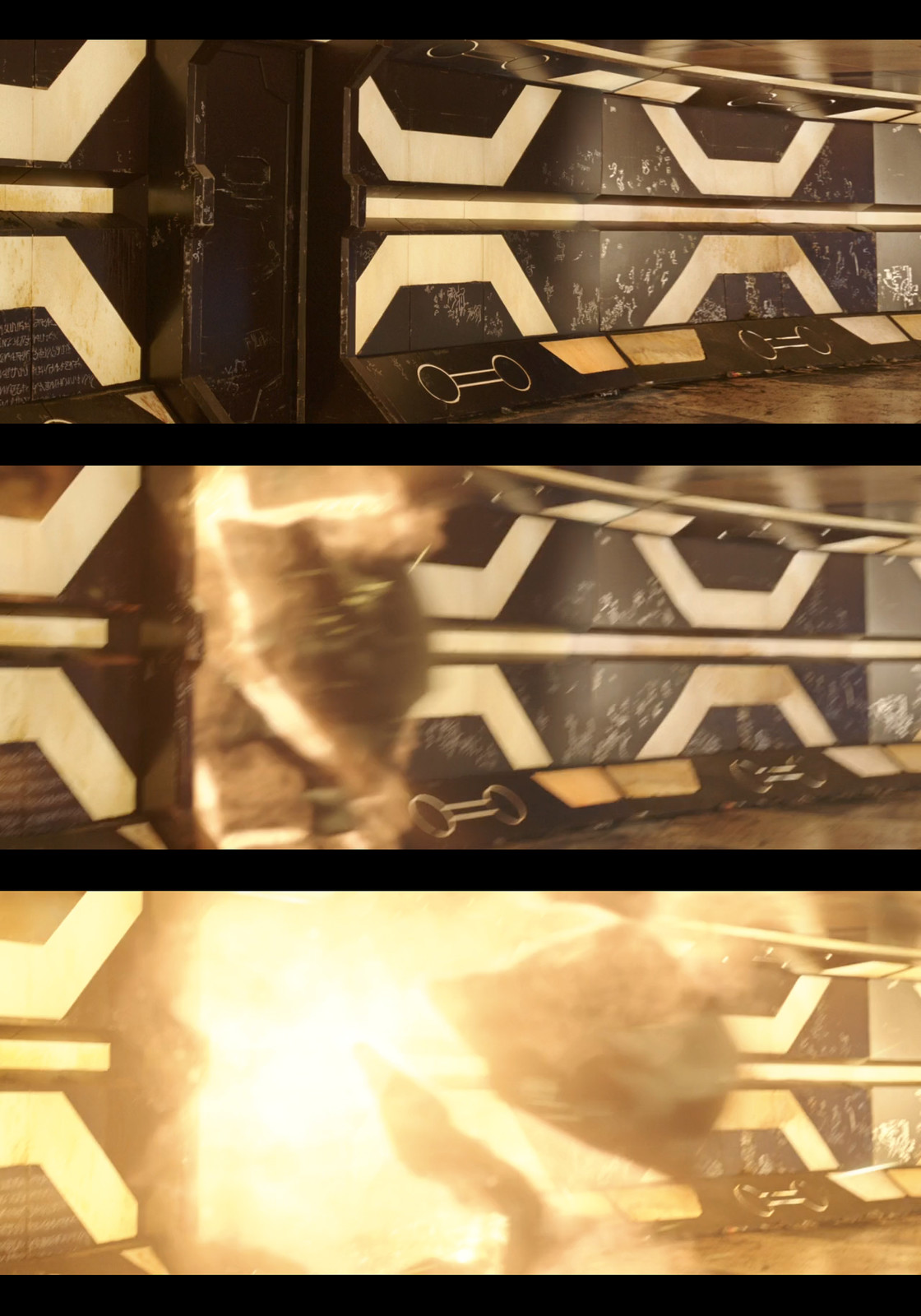 Set replacement:  I digitally replaced the door that was exploded for this shot.   Modeling/Texturing/Shaders.