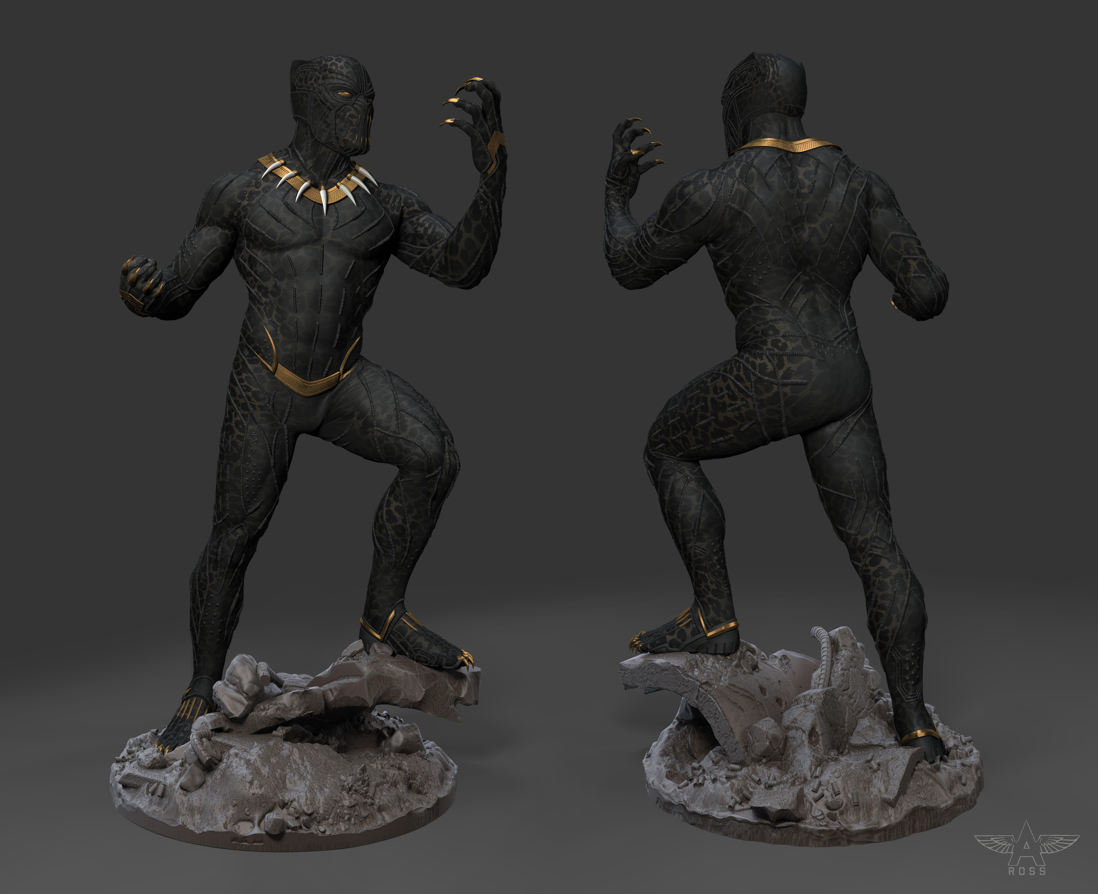 This was the original pass on the Killmonger suit. At this point, director Ryan Coogler requested a more prominent leopard pattern and additional gold patterning on the helmet. This looked cool, but his revisions really made it the best it could be!