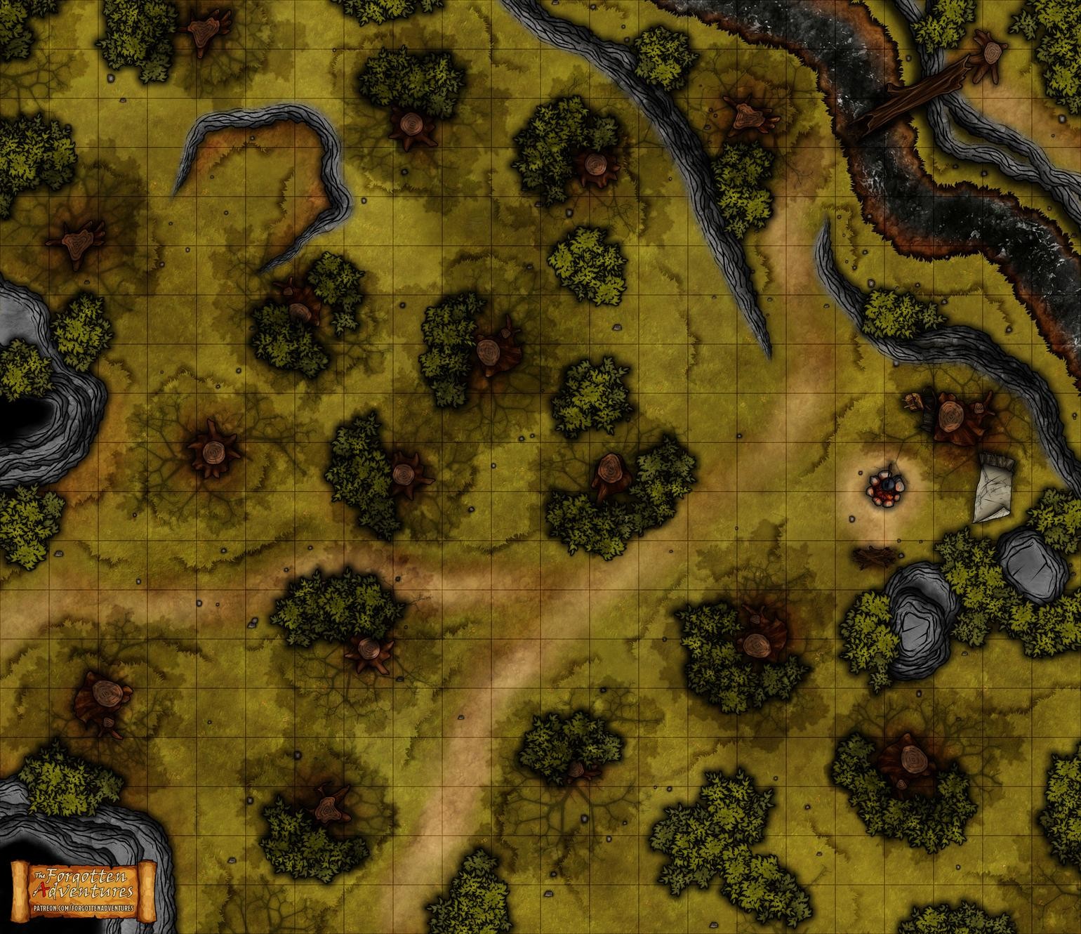 Forgotten Adventures - Forest split path Battlemap 22x19