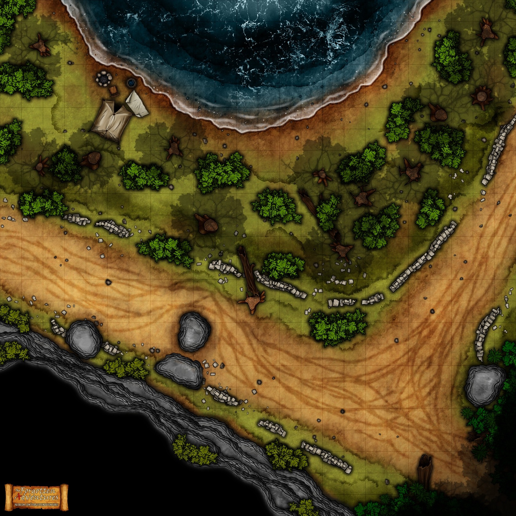 Artstation Forest Path Fork Battlemap 24x24 Forgotten Adventures