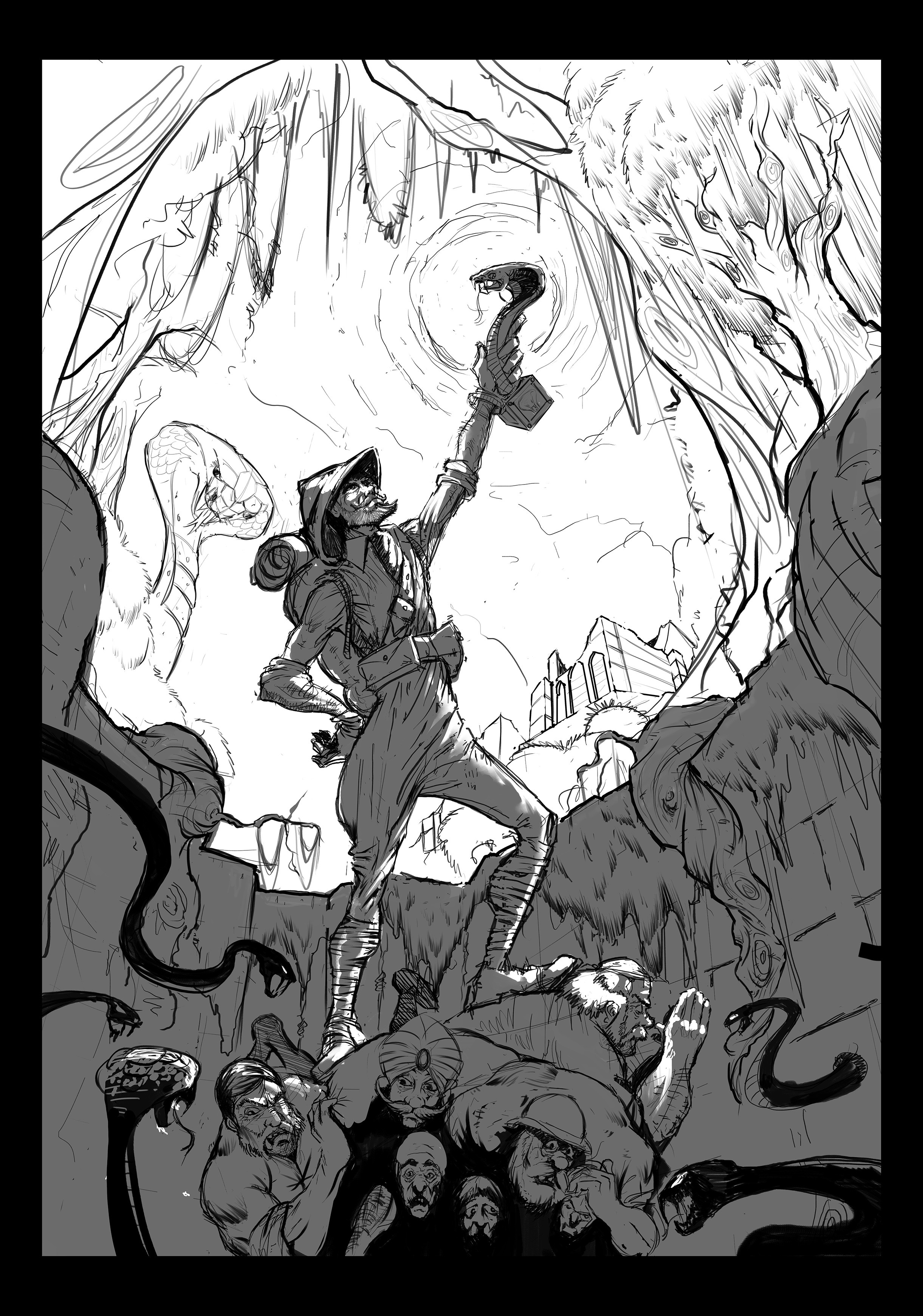 Sketch Layout , light blocking and added detail