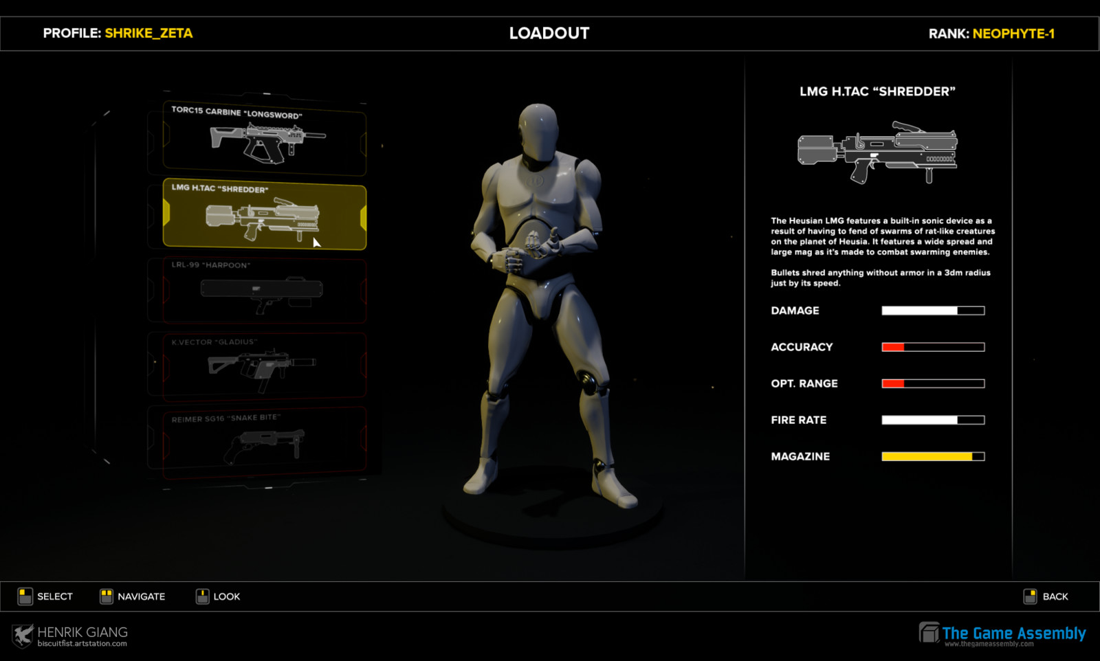 Sub-menus to access more weapons.