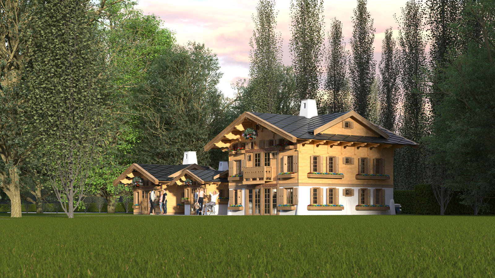 Sketchup 2018 + Thea Render 
This one is just for fun testing Thea 
Chalet large-Scene 6 B 252 hdr

HDR by HDRI-SKIES​ found here: http://hdri-skies.com/shop/hdri-sky-252/