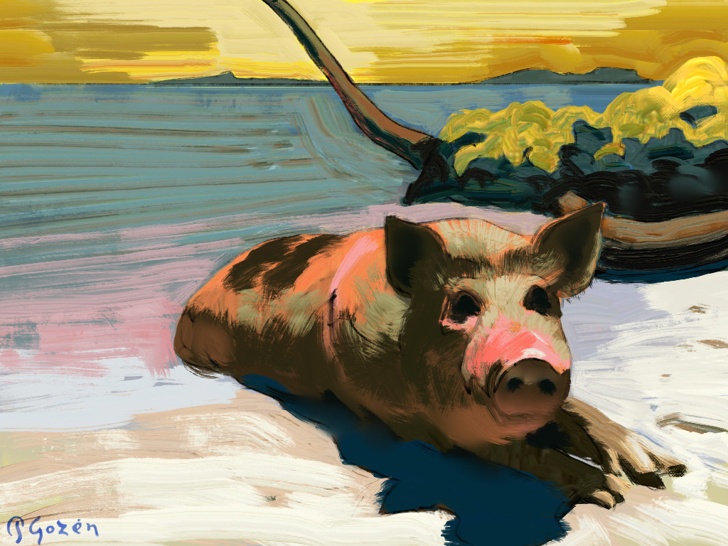 Paul Gauguin spoof with pigs