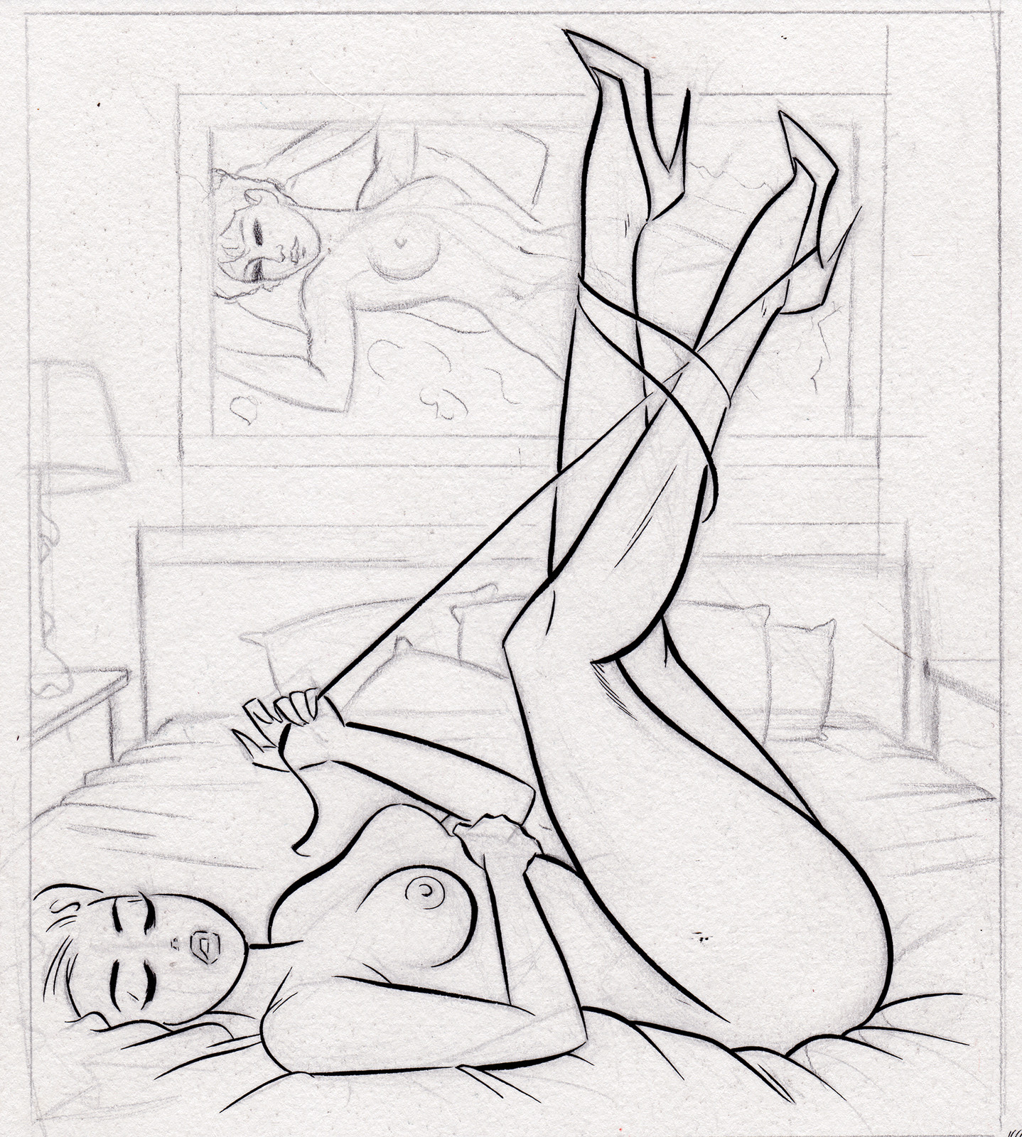 Lady inks done. Background pencils next.