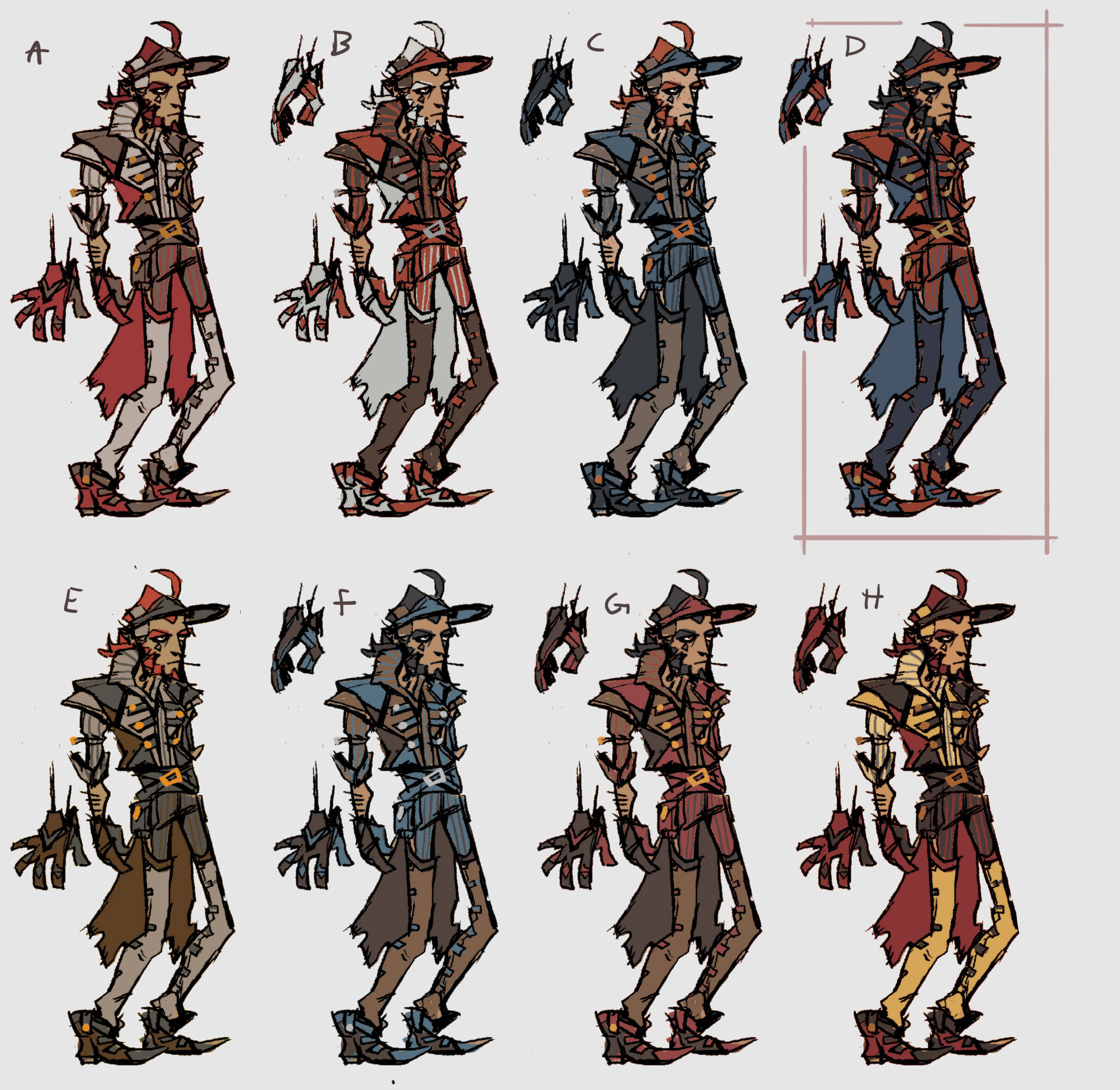Some concepts for his color scheme - i had both playing cards and the wild west in mind when making these. 
