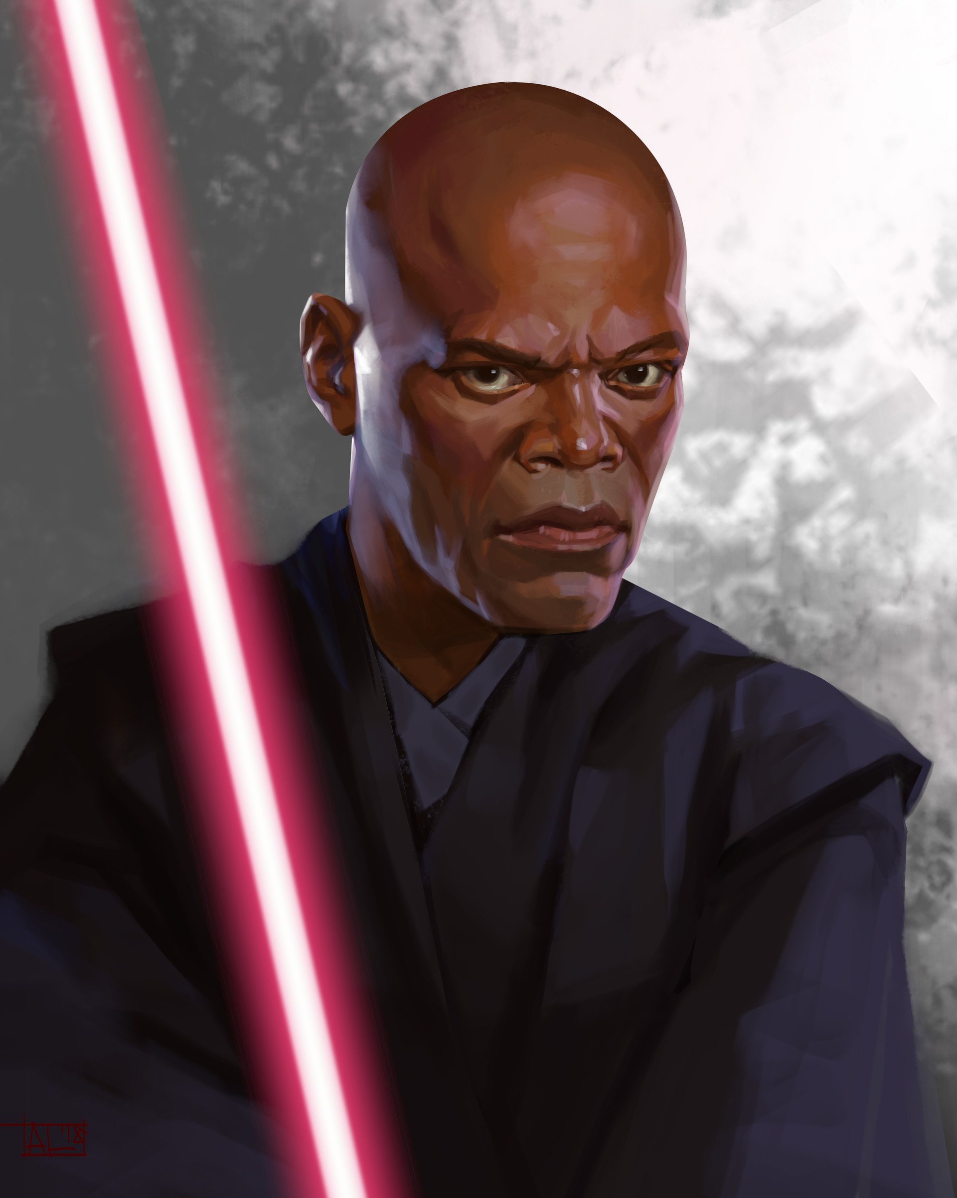 This face study suddenly has grown into Mace Windu portrait. 