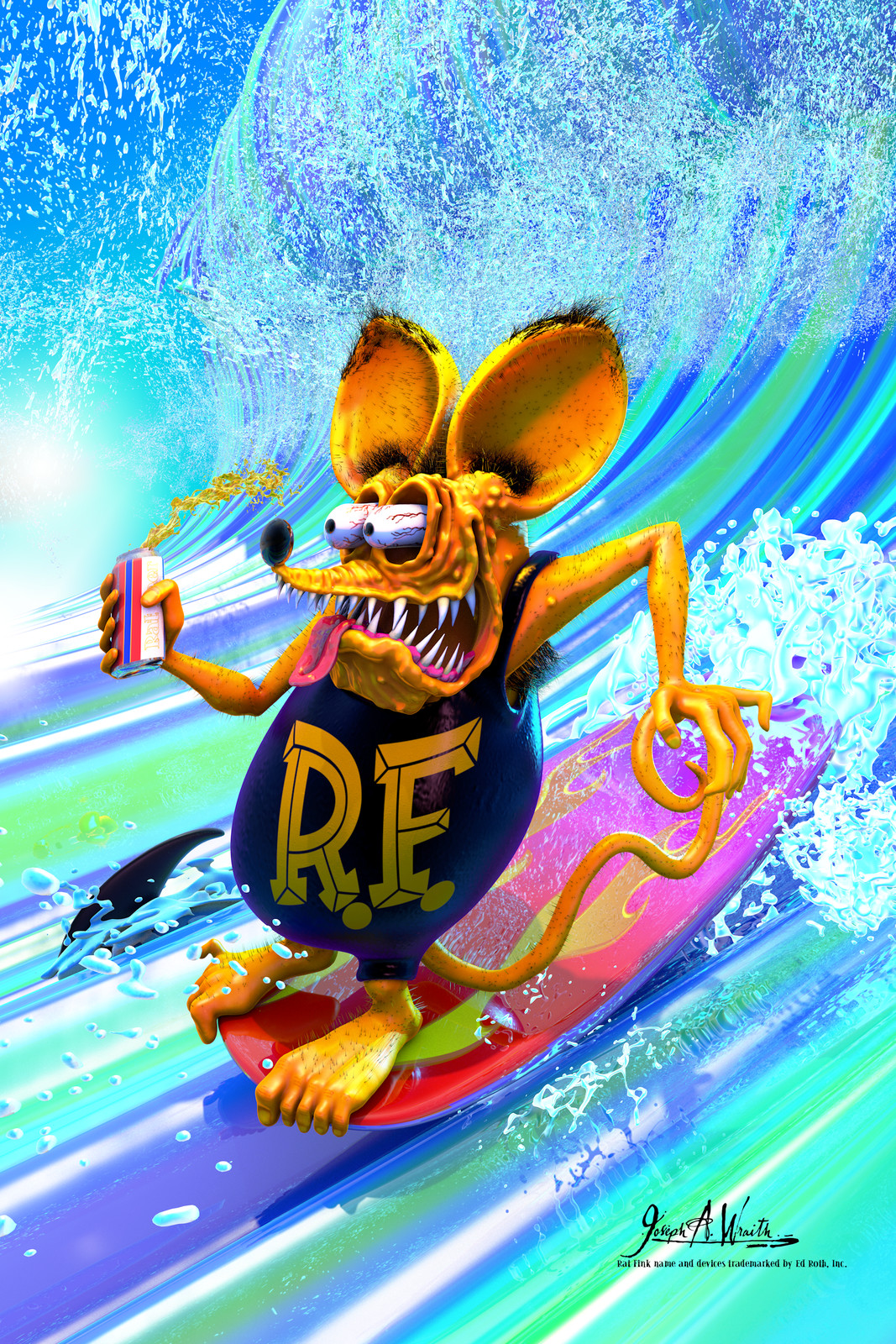 Rat Fink Surfs!
©2018 Copyright, Joseph A. Wraith
Rat Fink name and devices trademarked by Ed Roth, Inc.