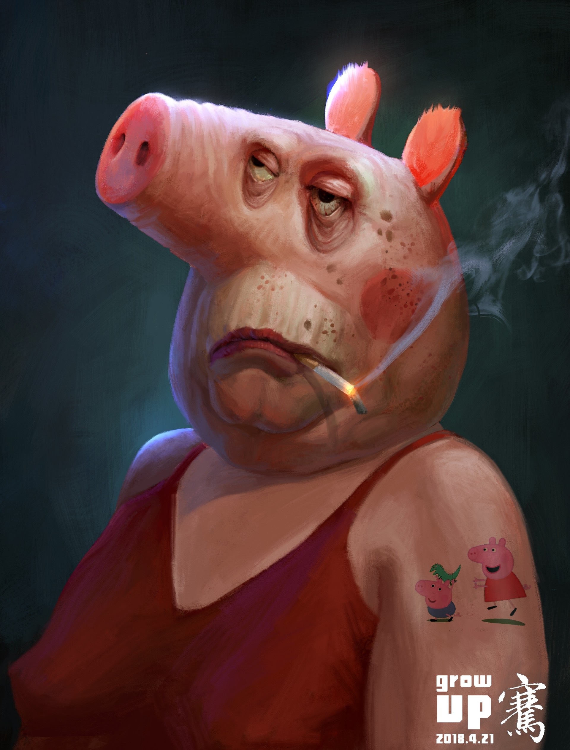 Хрюше поставлена задача отсканировать портрет свинки пепы