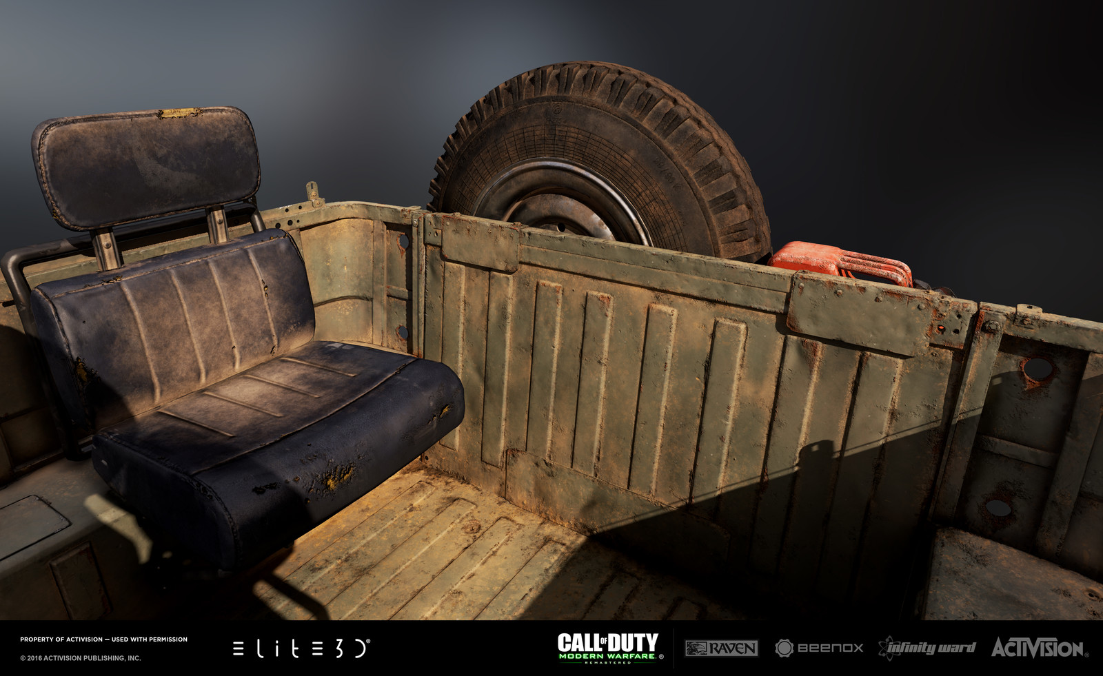 Texturing by me.
Back spare tire by Oscar Nacher Garcia.
Back body by Pau Rovira.
Gas can by Sergejs Karpovs.
