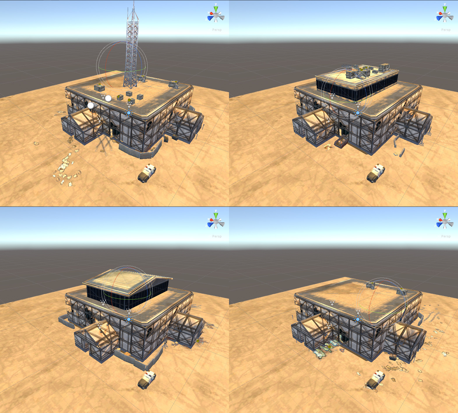 An example of the Prefab Stream system creating randomized quarantined buildings complete with props.