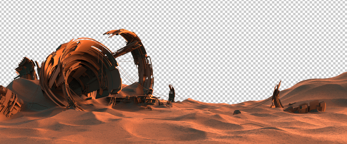 Desert wreckage compositing layers