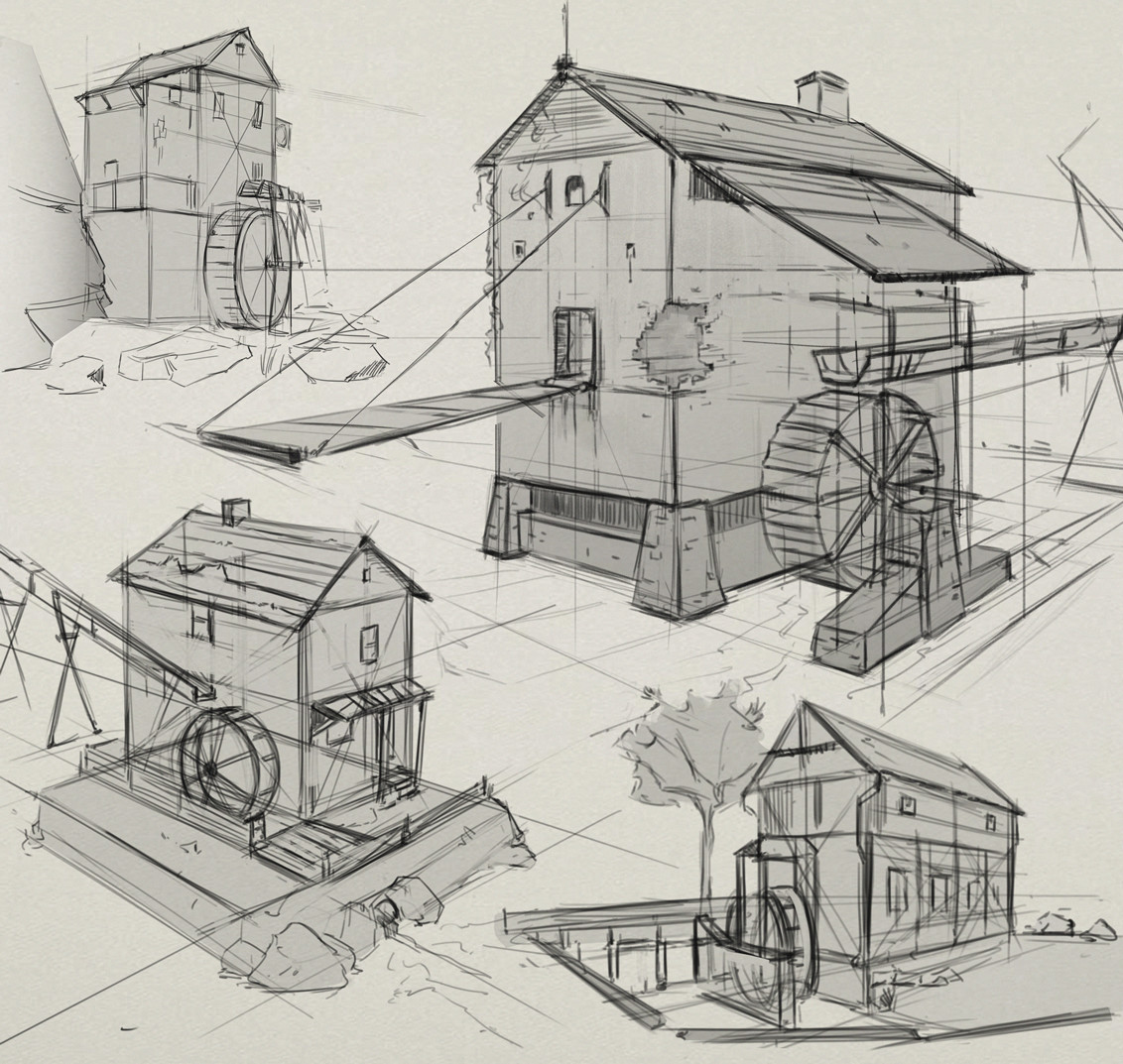 Water Mill rough sketches