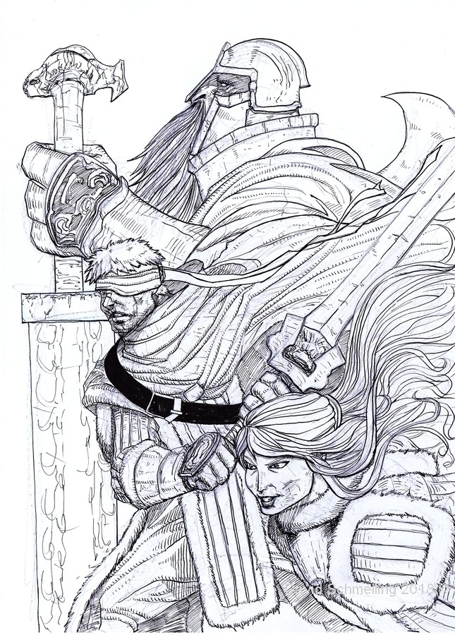 Concept Cover of Forlorn Knights, adventure in the Arctic Plains (inks)