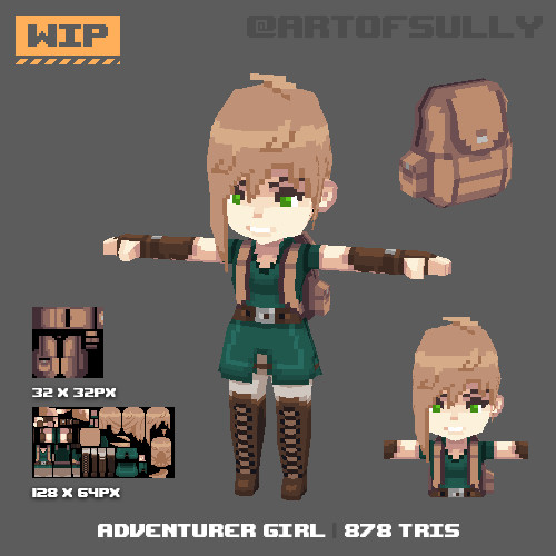 3D Pixel-Art Adventurer Girl (WIP)