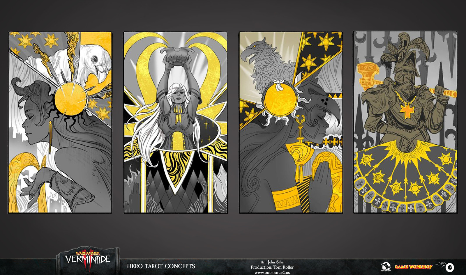 In our love of art-deco we wandered off into ideas that were too abstract for the Hero card. When the project's Director Anders De Geer suggested we play with the imagery of Emperor Karl Franz, the winner was clear.