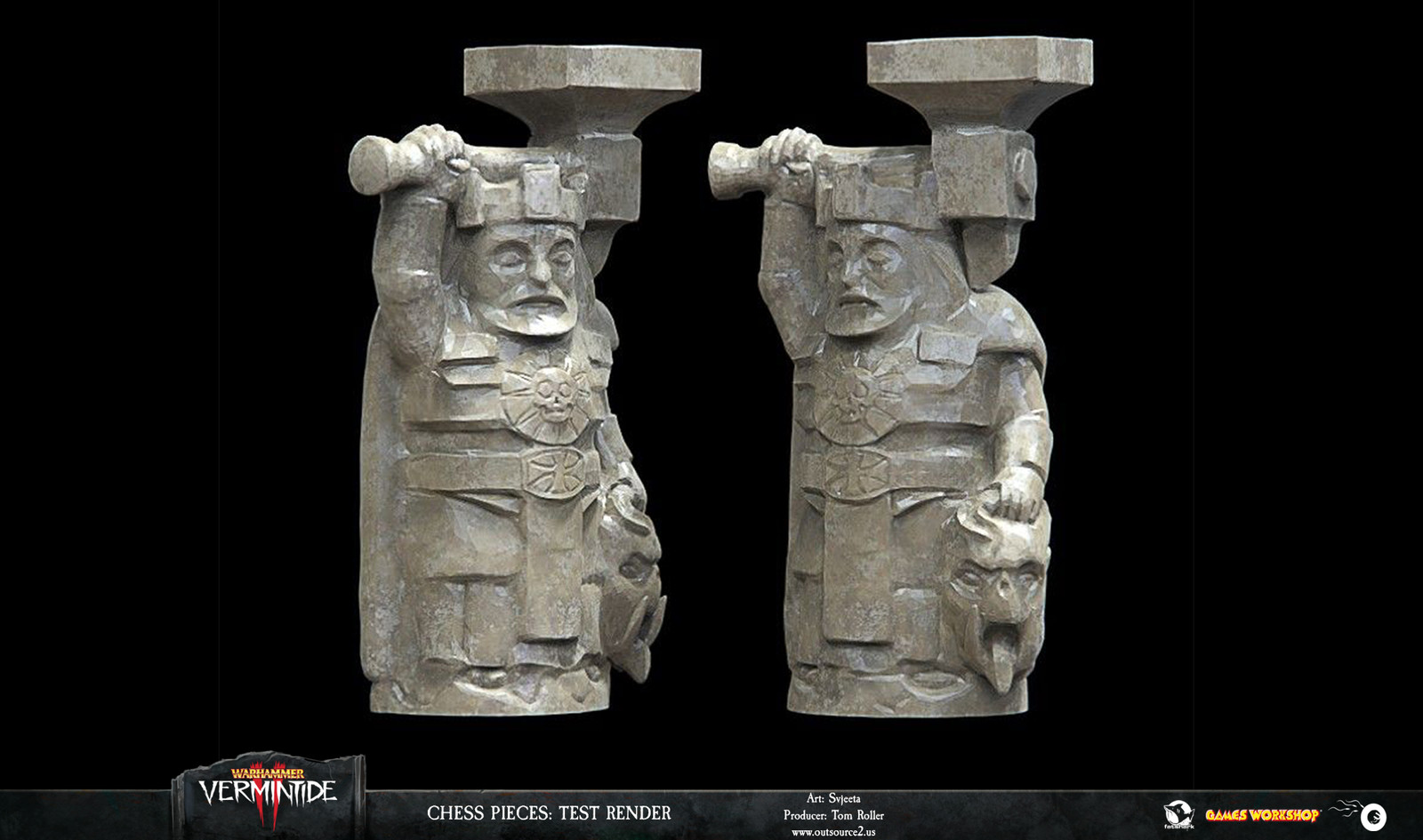 For the final statuettes we decided to go after a stone material rather than ivory.