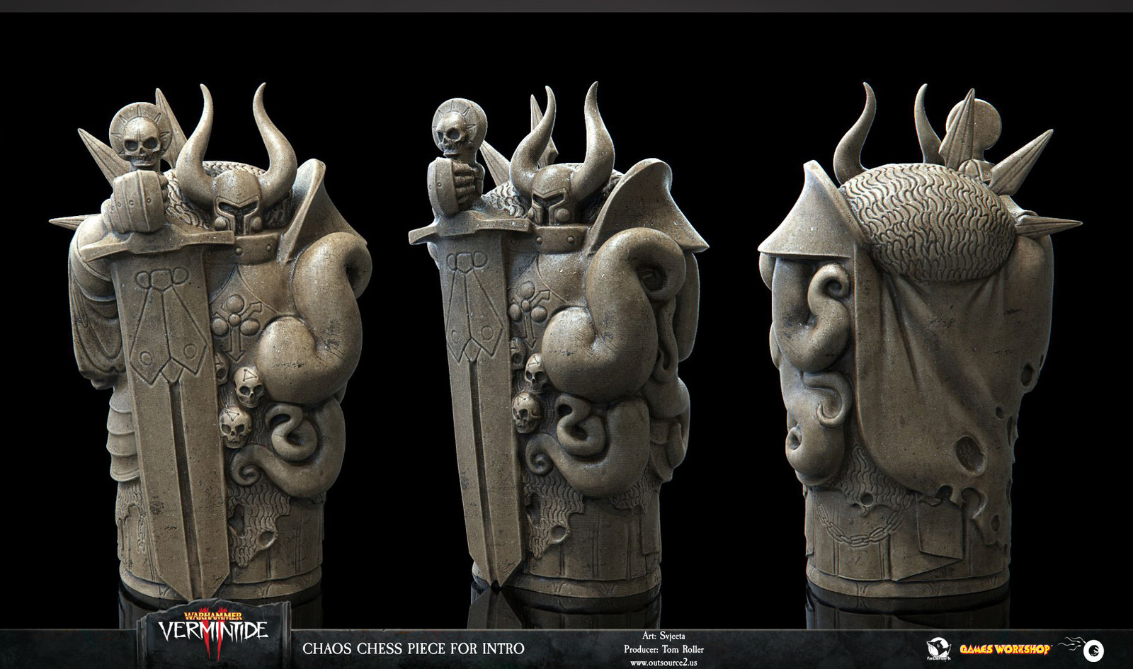 Turnaround of the Chaos Chesspiece, one of the 3 stylized assets we did for Warhammer Vermintide II intro cut-scene.