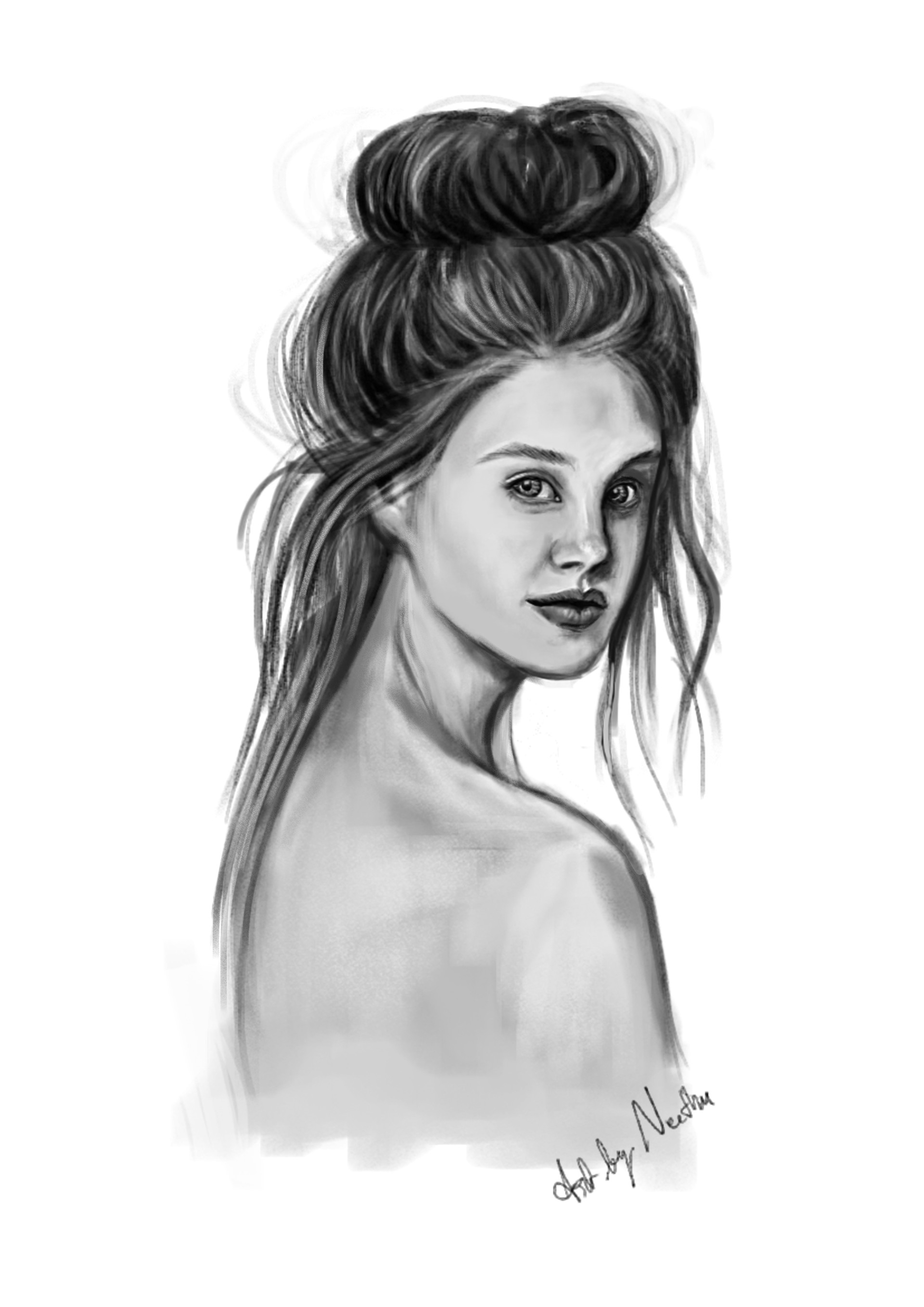 Melancholy girl hand drawn sketch.Love story.Digital painting.