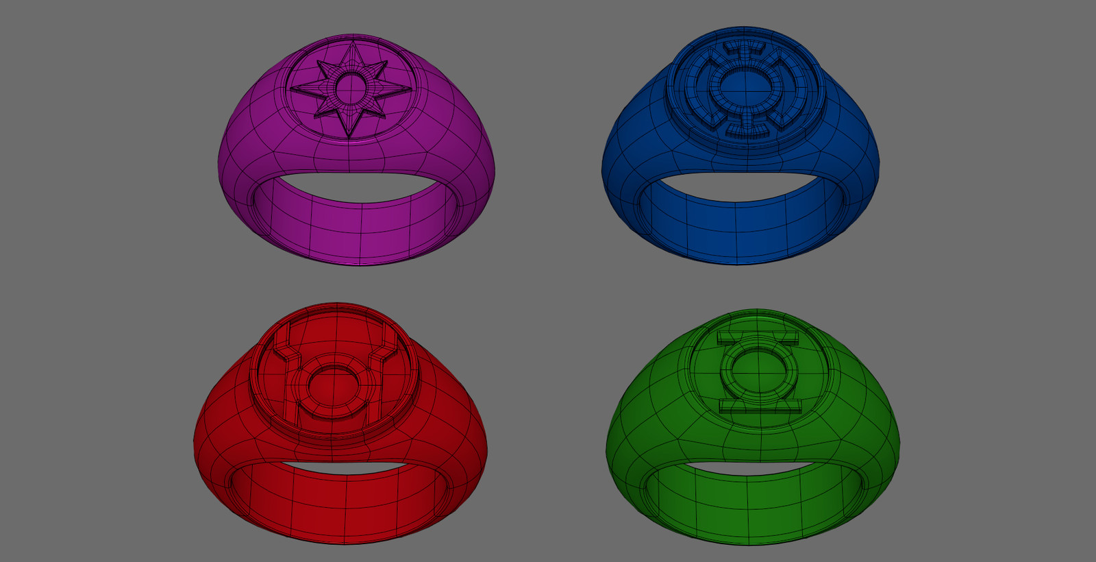 Wireframe on shaded Power Rings from Green Lantern: The Animated Series