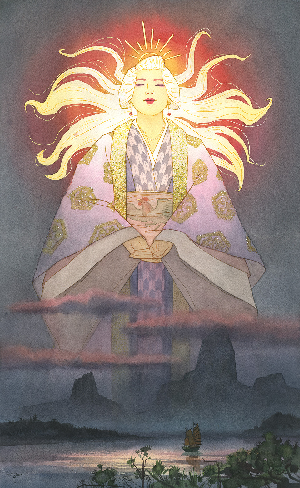 Укрощение богини солнца 12. Японская богиня солнца Аматэрасу. Аматэрасу богиня солнца в Японии. Японская мифология богиня Аматерасу. Аматэрасу богиня солнца синтоизм.
