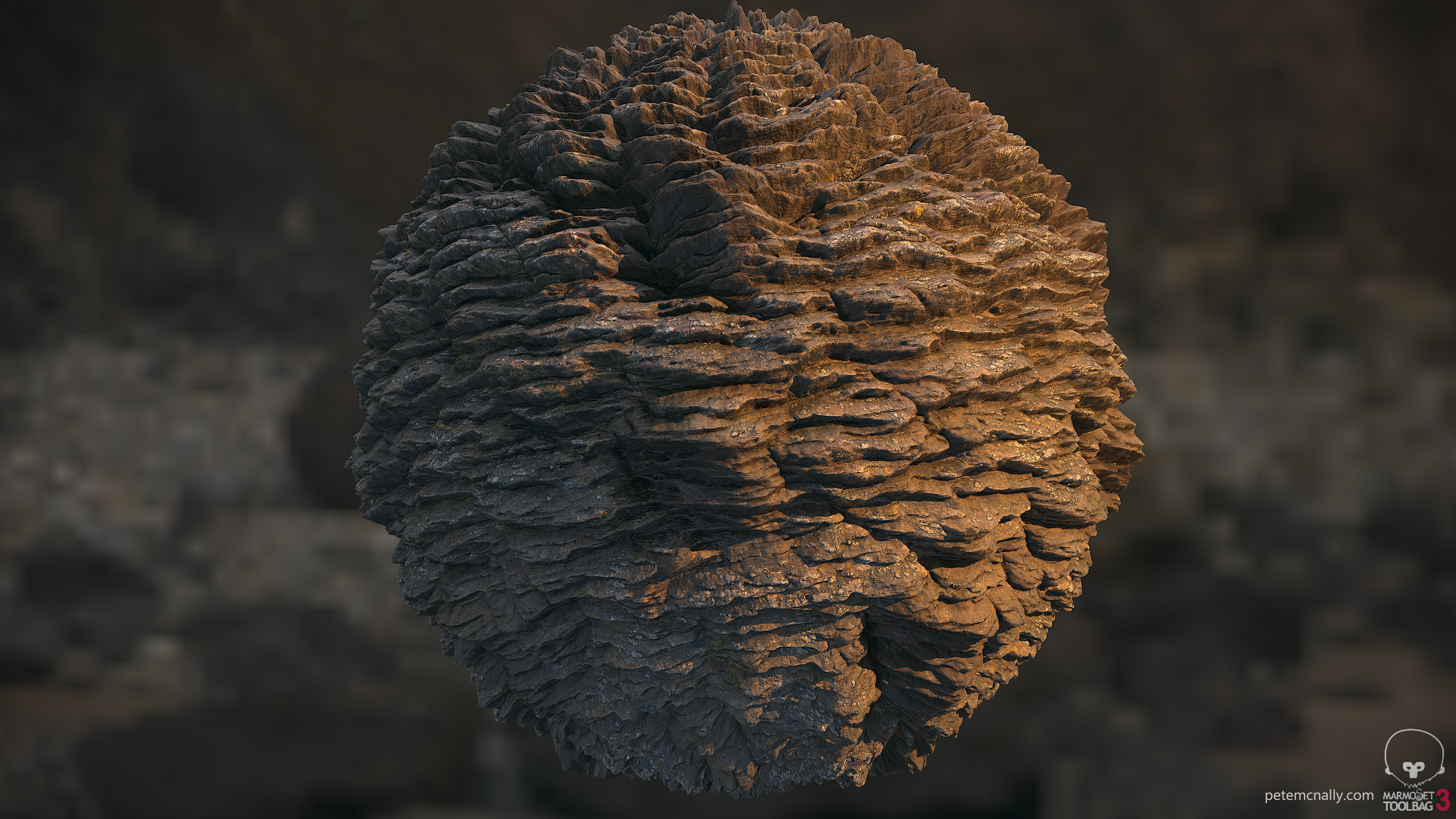 Layered rock material sphere look dev