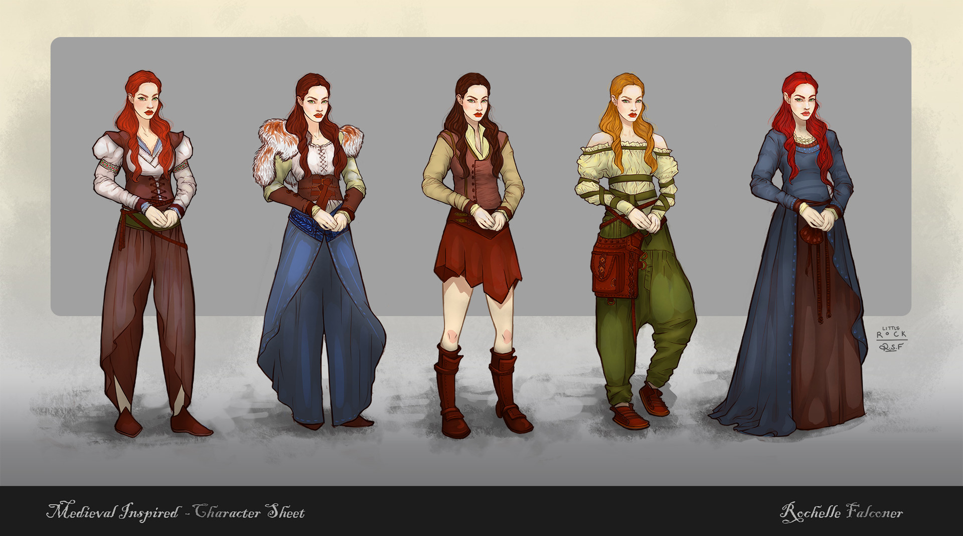 Artstation Medieval Inspired Character Rochelle Falconer The charming fantasy outfit will work perfectly for genres such as science fiction, fantasy art, gothic art or even anime, comics or whatever you have in mind. medieval inspired character rochelle