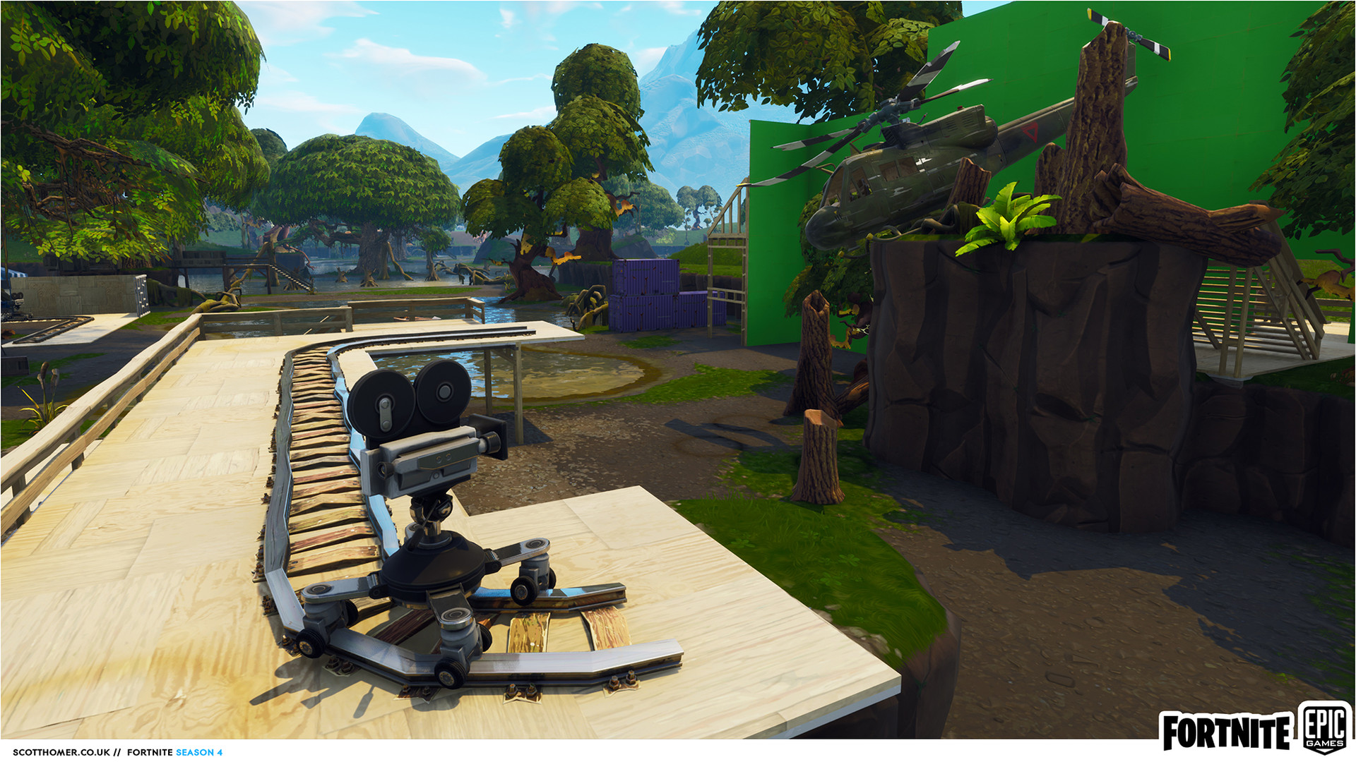 shot showing context of the movie camera used in the level helicopter asset by nick dariano - fortnite level season 4