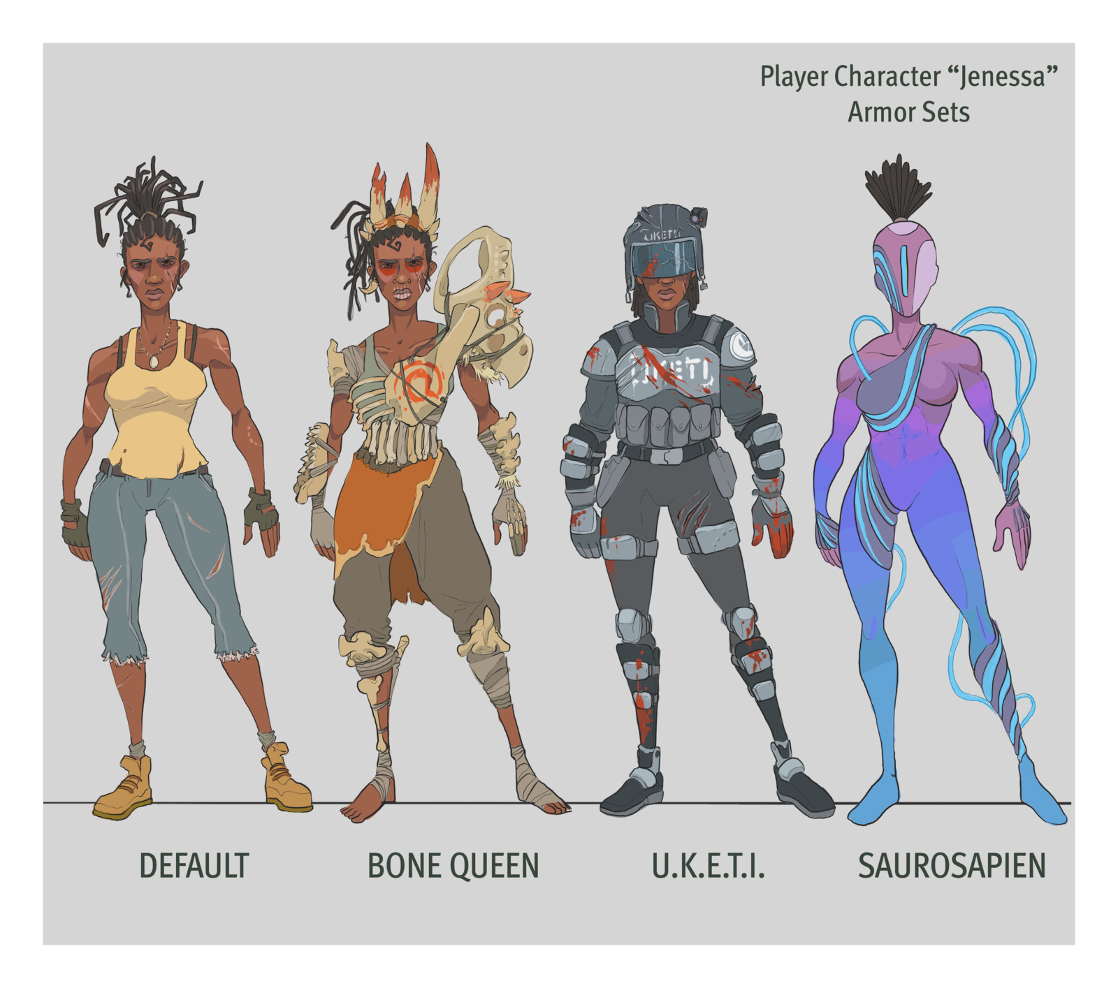 Player character and armor sets 