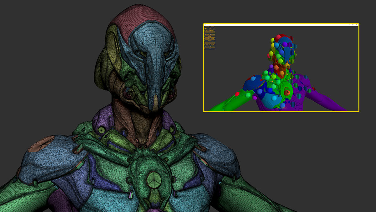 ZBrush model after PolygroupIt