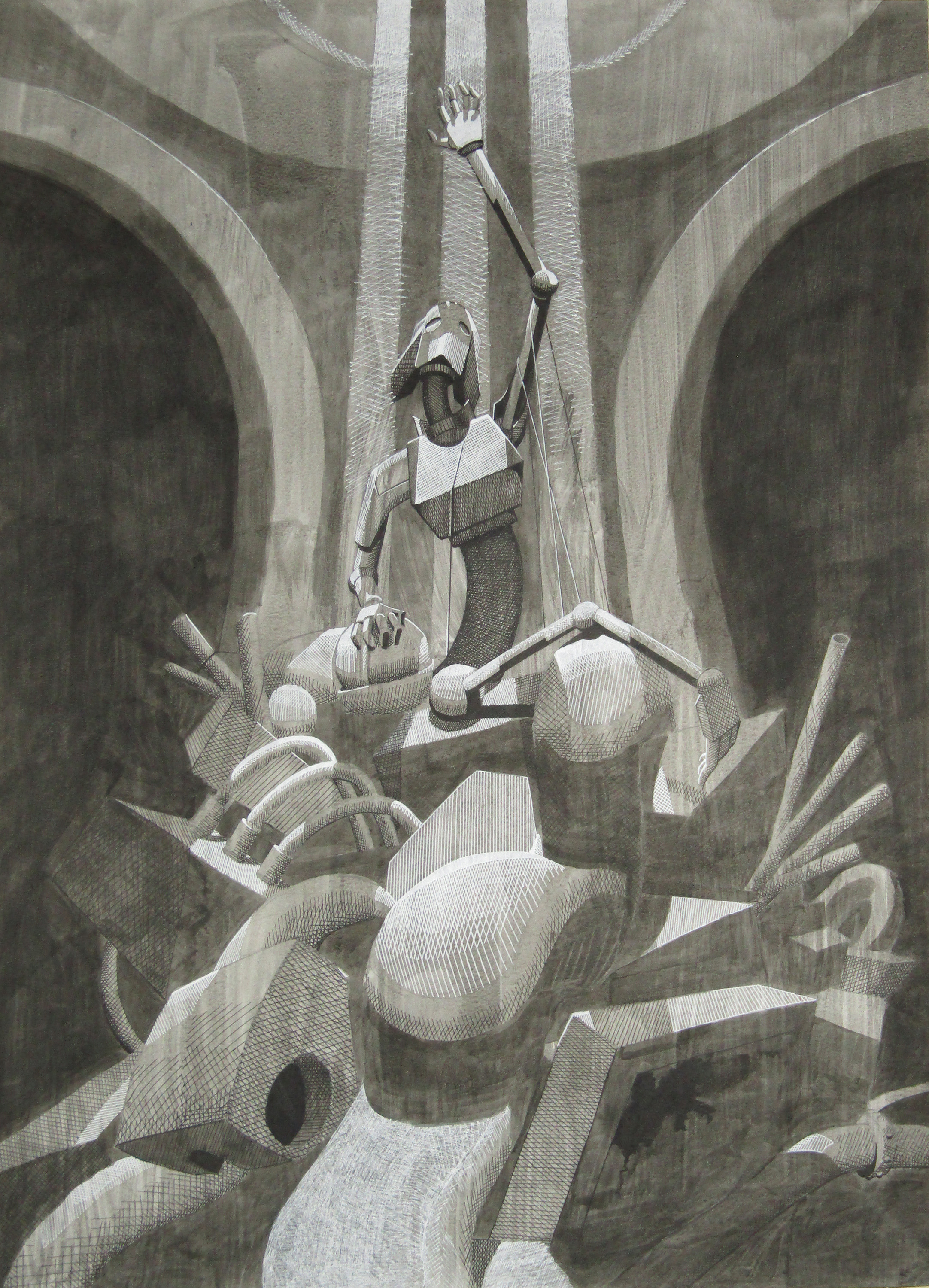 Noun: an artificial usually subterranean conduit to carry off sewage and sometimes surface water.
Ink wash and Ink Pens
30”x22”