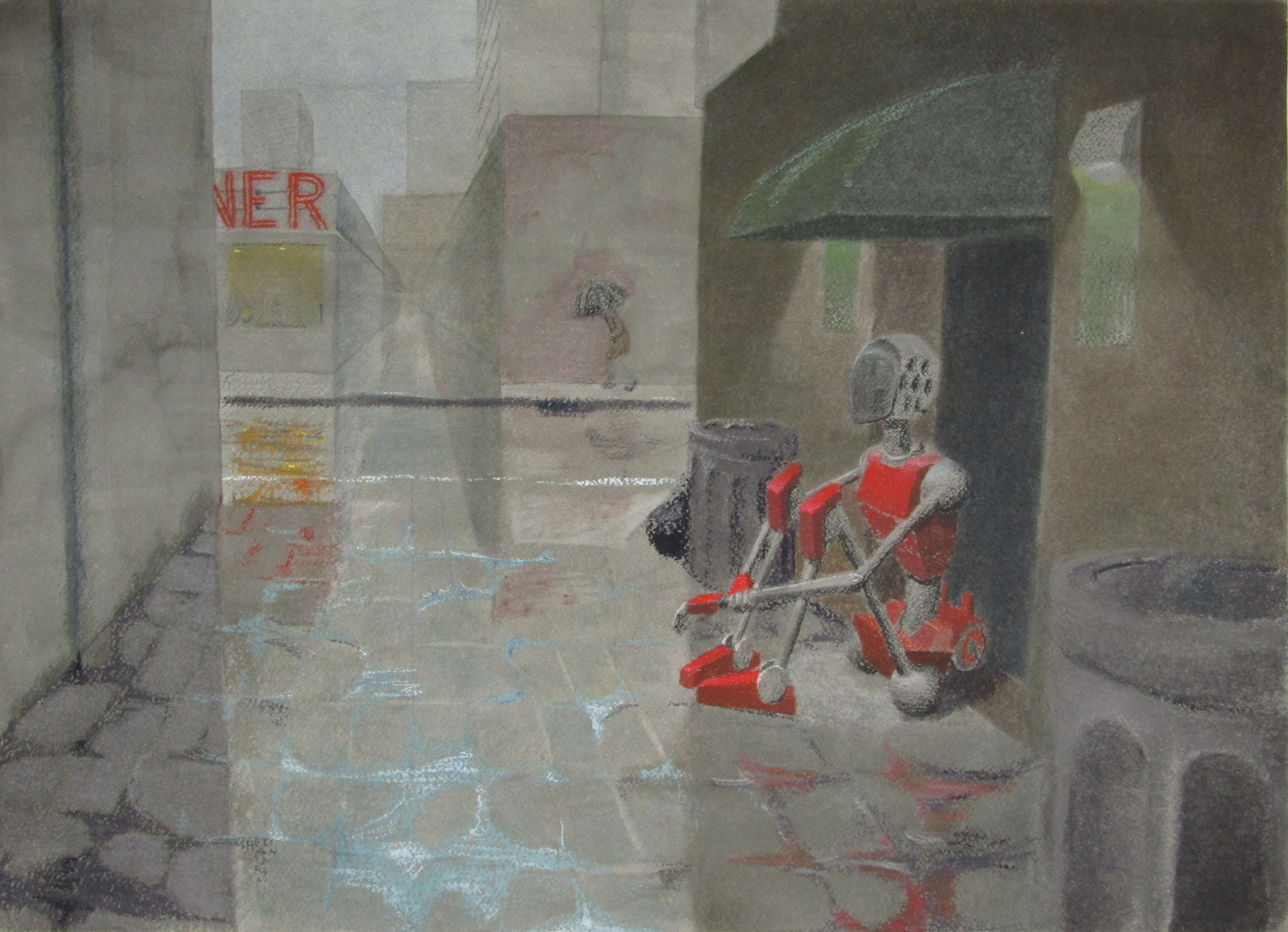Adjective: having no home or permanent place of residence.
Ink wash and Pastel
22”x30”
