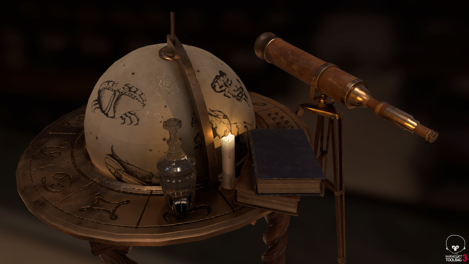 Selection of props rendered in Marmoset Toolbag