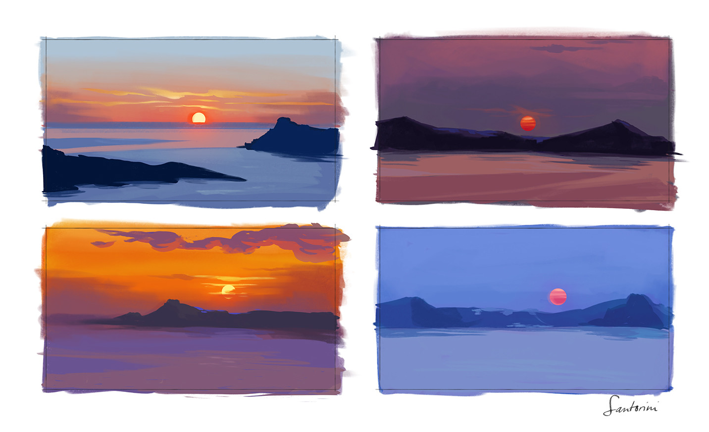 Based off photos from a holiday in Santorini. Those sunsets were really spectacular!