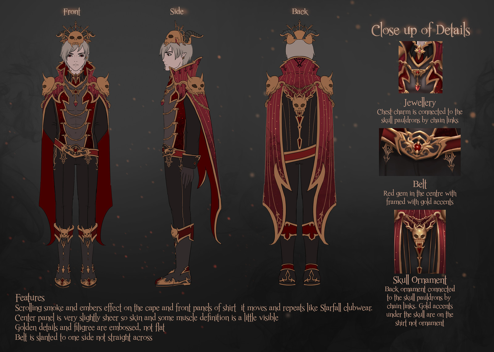 Front//Side//Back view for male costume (flat)