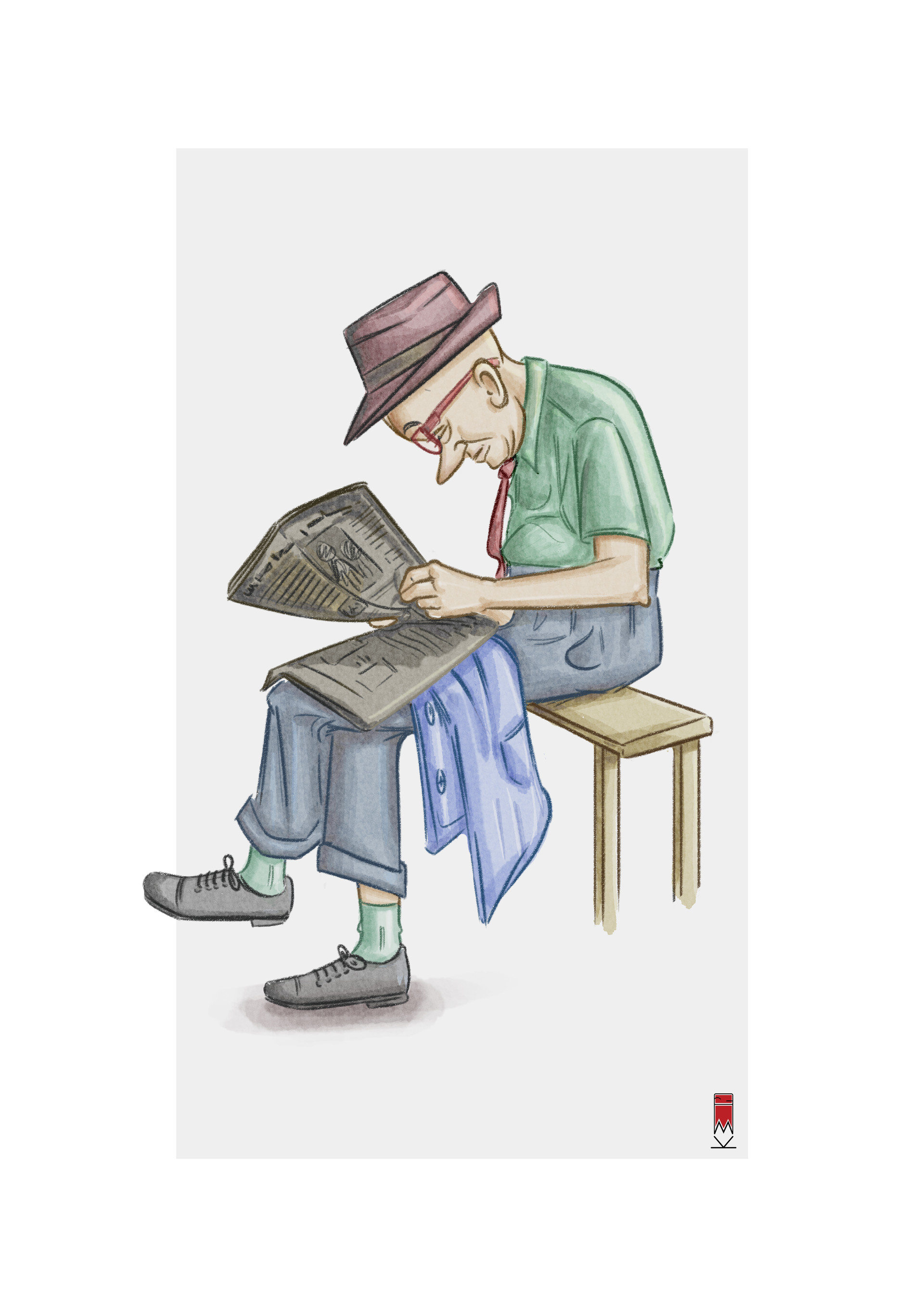 Mandar Kamalakar Old Man Reading Paper Color Discover thousands of premium vectors available in ai and painting illustration newspaper drawing drawings art vector drawing buddha statue sketch book man illustration. old man reading paper color