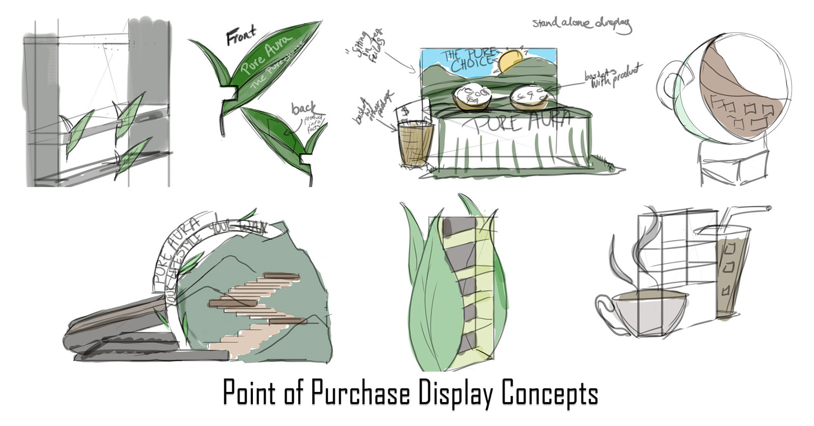Pure Aura Point of Purchase Concepts
Initial concept designs for an in store displays. 