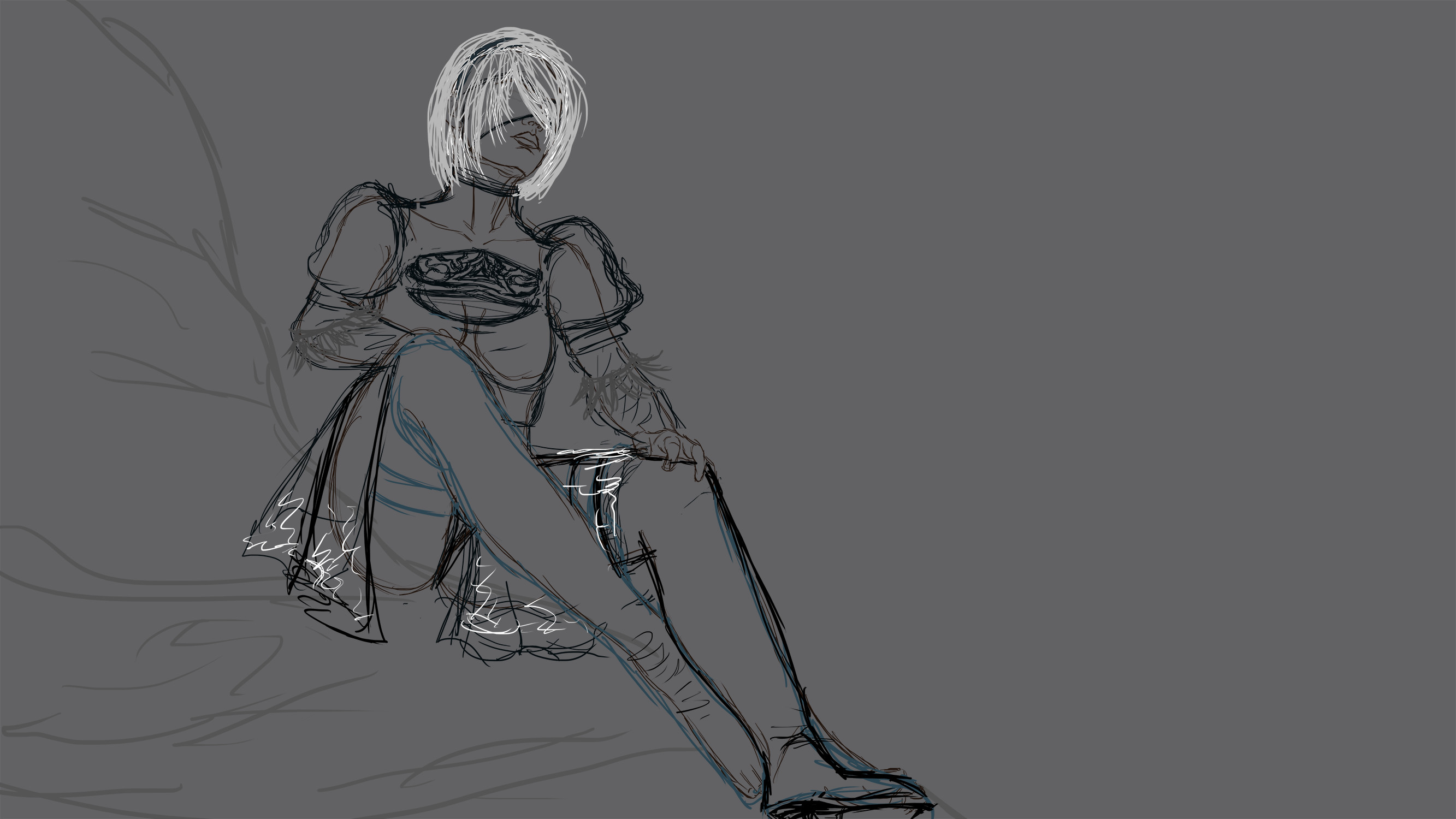2B Character Sketch. I like to work with different colours within my sketches to recognise the different components. 