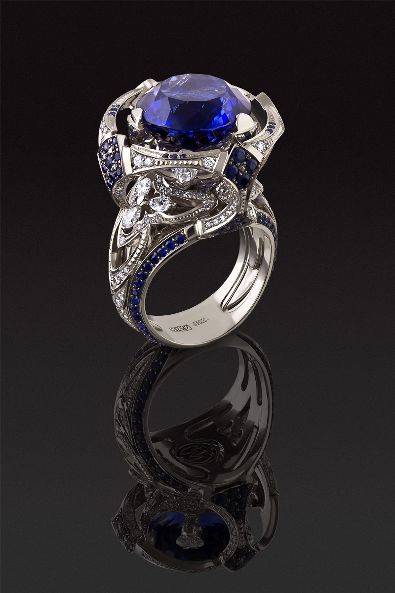 ArtStation - The ring is 18K gold, diamonds, sapphires and central ...